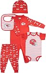 Gertex NFL Team 5-Piece Baby Layette Gift Set | 100% Organic Cotton Bodysuit, Sleeper, Pants, Hat & Bib