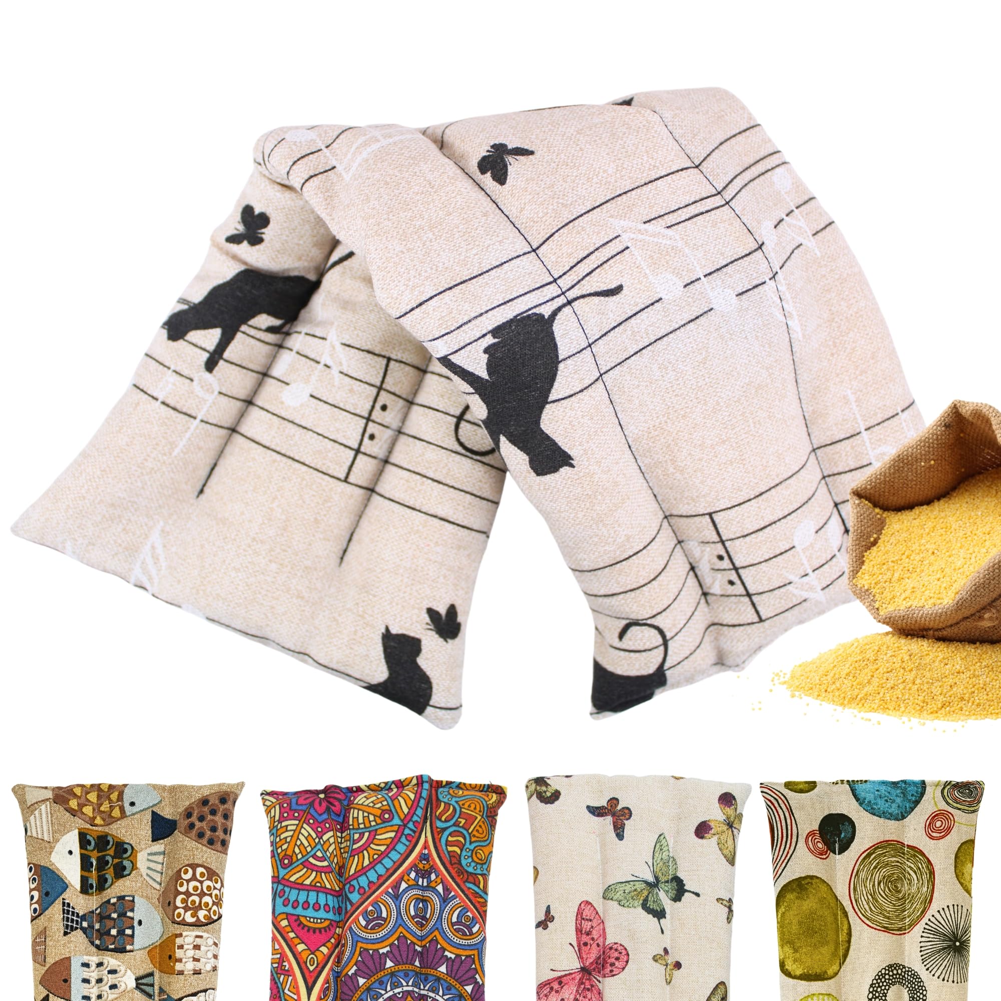 Saco Termico Semillas para Microondas - Bolsa Semillas Calor Microondas - Cojin de Semillas para Microondas - Sin Aroma - Relleno de Semillas de Mijo Ecológico - Fabricado en España 45x14cm