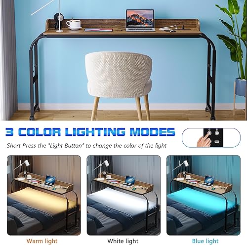 Miniatura 6 de Gurexl Mesa LED de hasta 83 pulgadas con estación de carga, 3 colores regulables sobre la cama para laptop, comer, escritorio de oficina de altura y