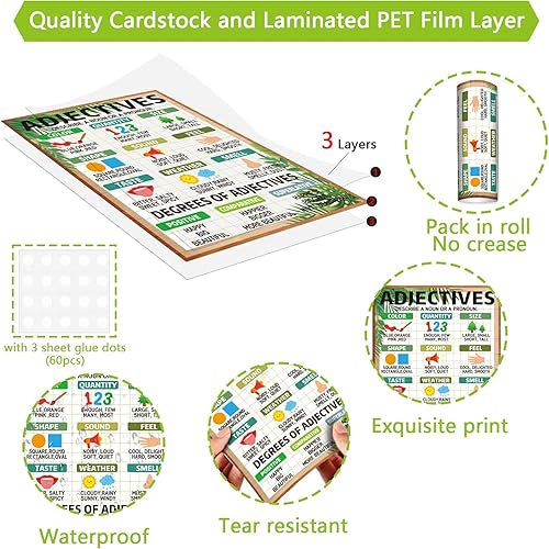 Miniatura 4 de ZOIIWA 14 piezas de pósteres de partes verdes del discurso para decoración de aula, granja, gramática, lenguaje, artes de regreso a la escuela,