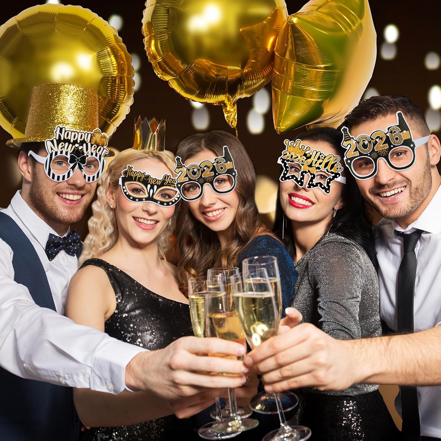 Happy New Year Eyeglasses 24 Pieces New Year Party Supplies 2026 12 Pcs Happy Plastic Eyeglasses 12 Pcs Metallic Fringed Noise Makers for Party Favors Accessories - Image 7