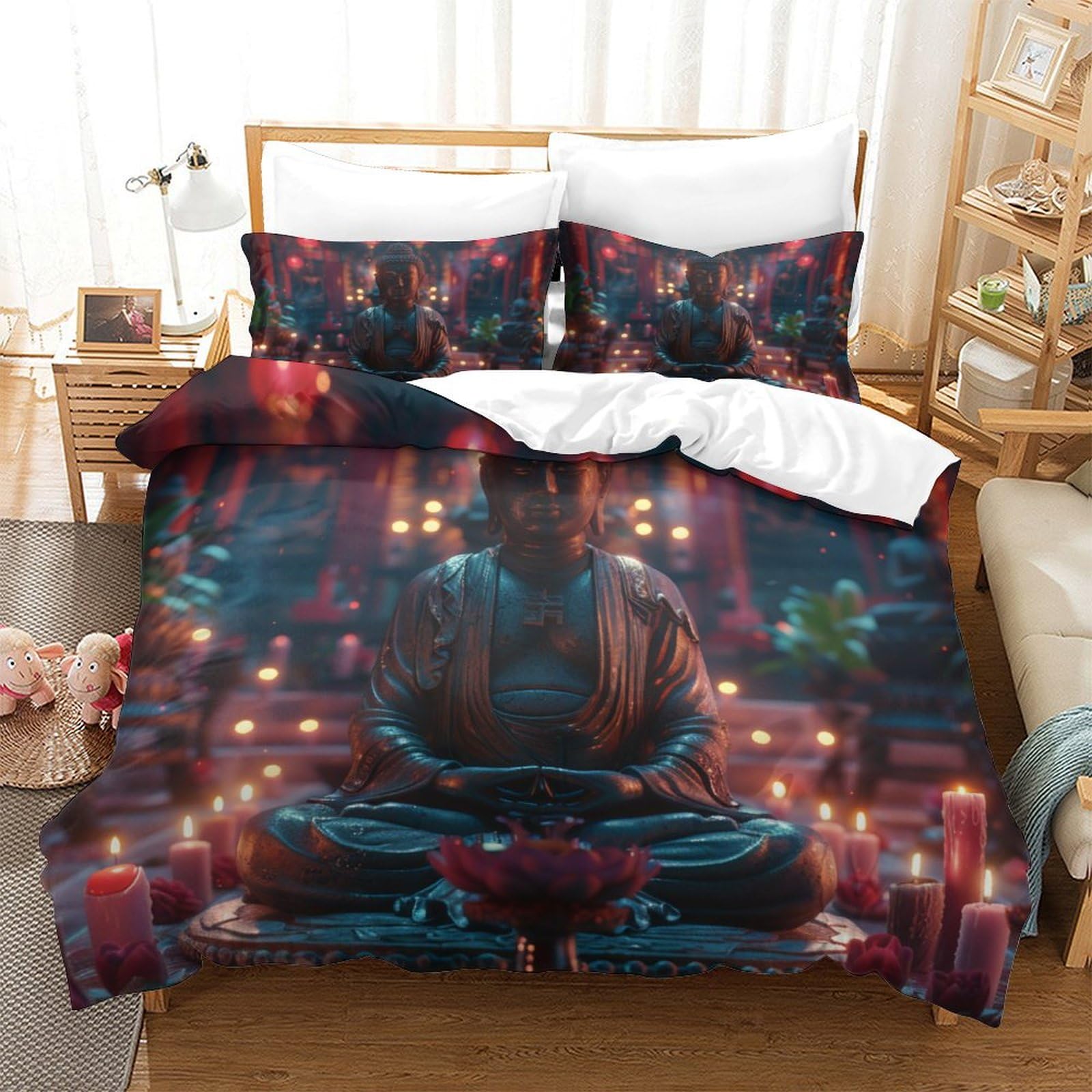 Parure de lit Bouddha 3D Super King 260x220 en microfibre avec housse et taies