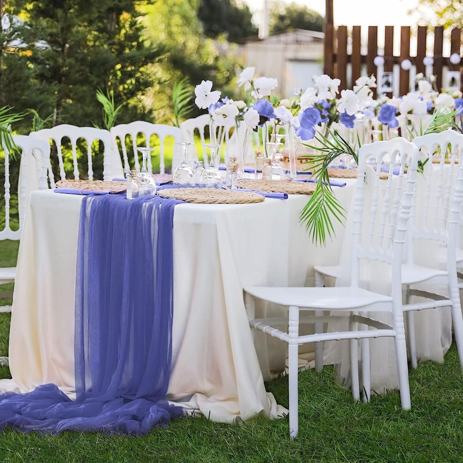 HUHJYUGE Voilage Arche Mariage Bleu, Rideau Arche de Mariage, Mariage Arche Tenture Voilage, Extérieur Mariage Rideau Tulle, pour Décoration de Mariage, Cérémonie, Fête (1 1000cm)