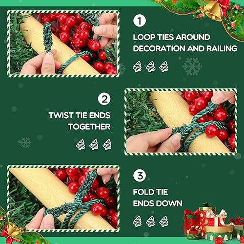 Miniatura 3 de Guirnalda de Navidad de 20 pulgadas, lazos decorativos de Navidad para barandilla, lazos giratorios reutilizables y flexibles para Navidad,