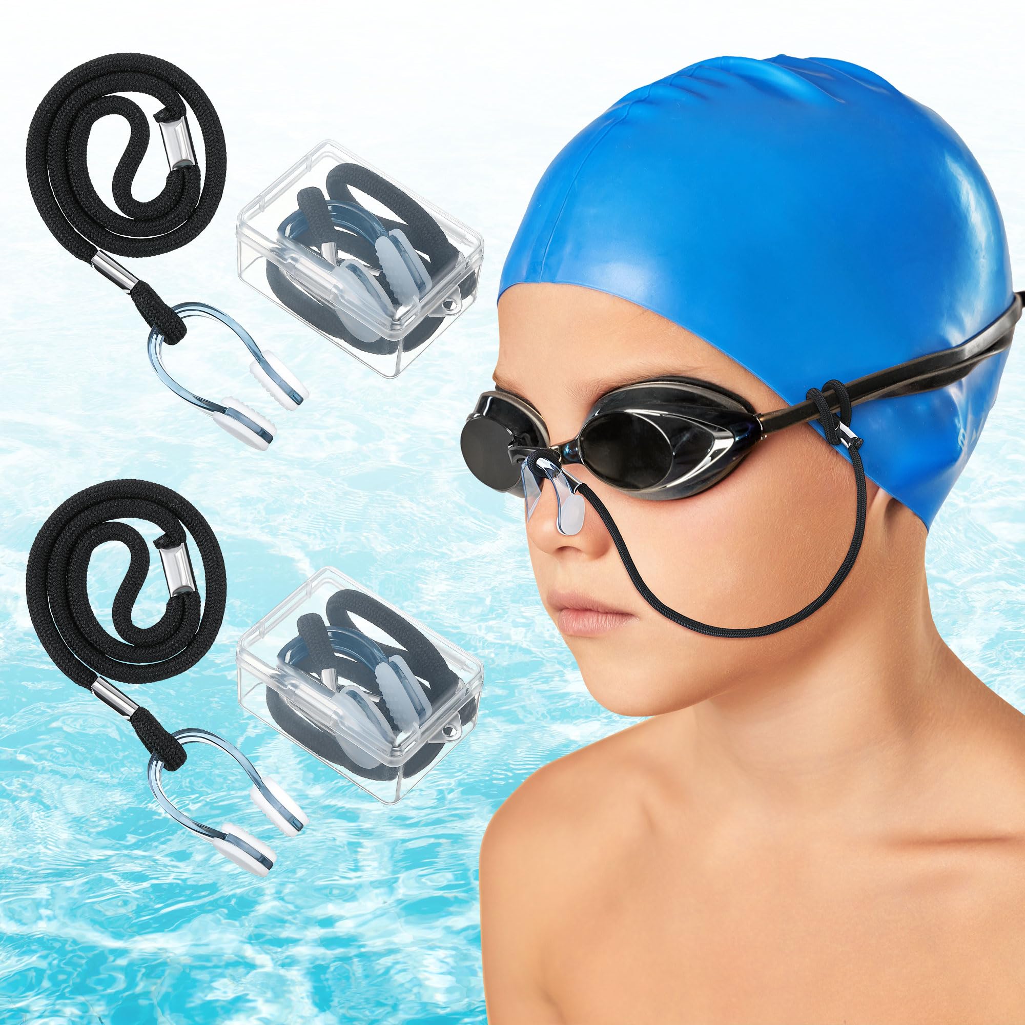 Nasenklammern, Nasenstöpsel zum Schwimmen mit Schnur und Organizer, wasserdichte Silikon-Schwimm-Nasenstöpsel für Kinder (Alter 7+) und Erwachsene, Nasenklemme mit Riemen, 2 Stück