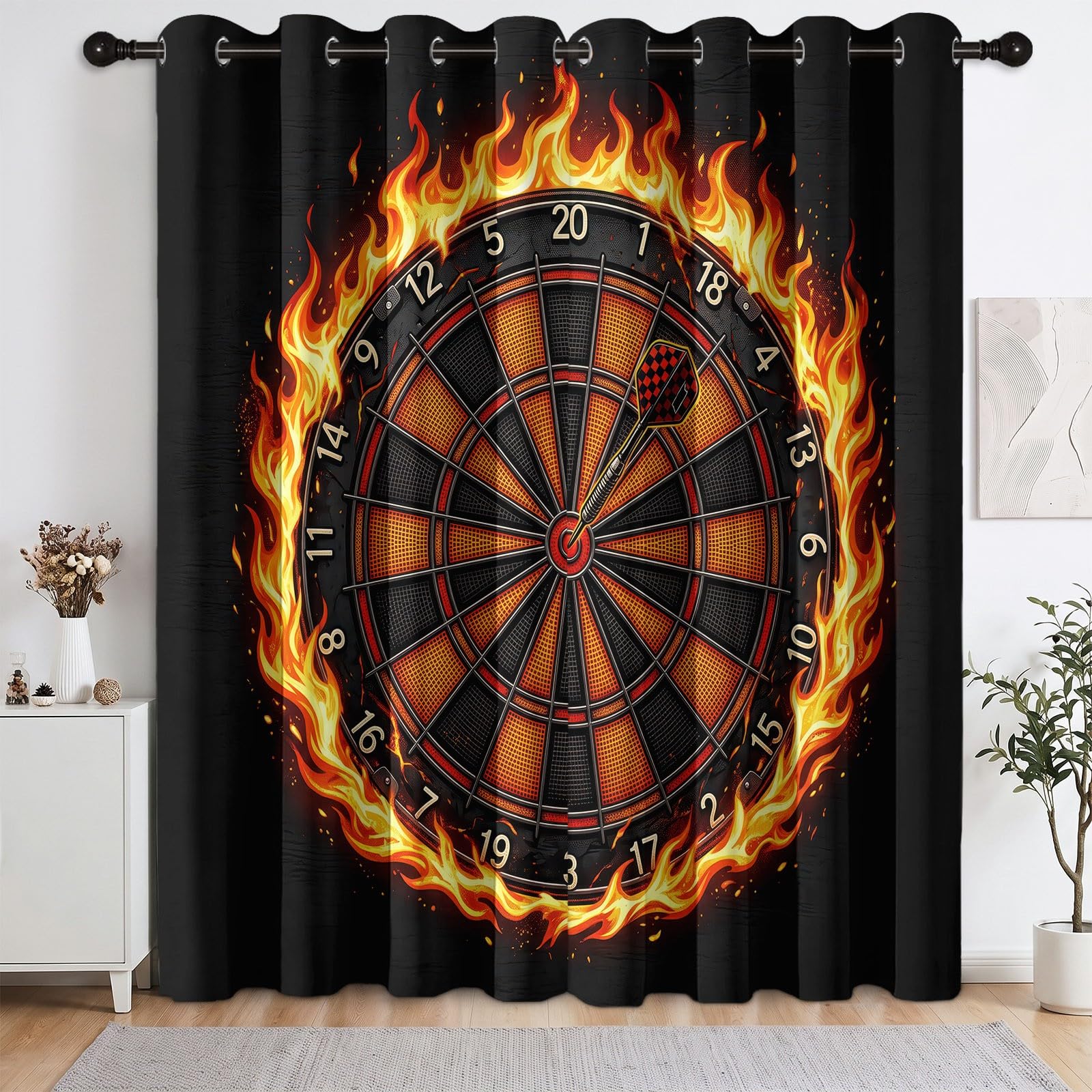 Générique Zasłony tematyczne Bar Gaming, 100% termicznie zaciemniające, odporne na ciepło, przelotki, 2 panele 132 x 240 cm, nieprzezroczysta zasłona do docelowej rzutki, chłodzenie, ochrona przed