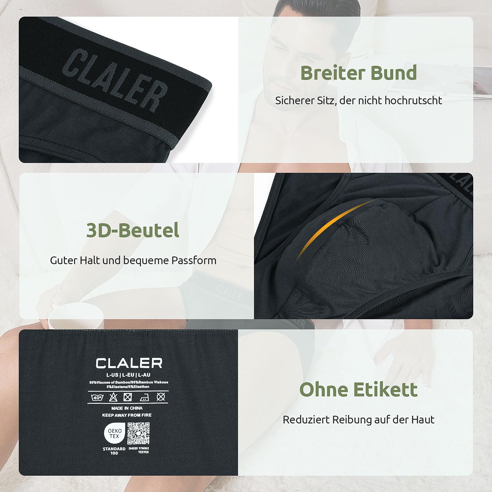 Slip Herren Bambus Unterhosen Männer Atmungsaktive Unterwäsche mit Stretch Antibakteriell Sport Herren-Slips 6er Pack