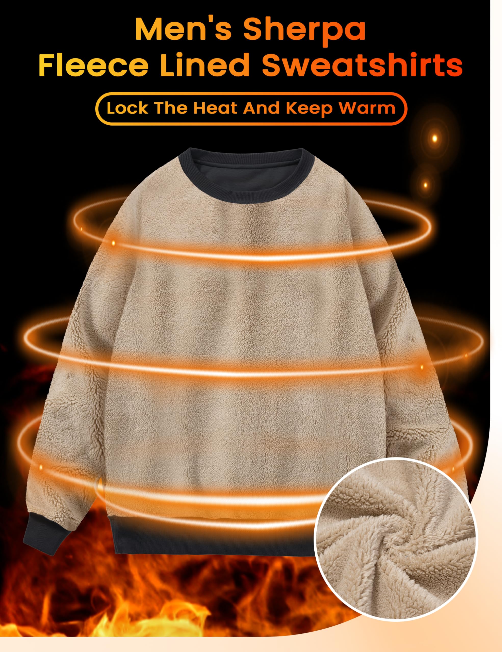 MAGCOMSEN Herren Winter Sweatshirt Fleece Pullover Gefüttert Sport Pulli Warm Langarm Shirt mit Rundhalsausschnitt