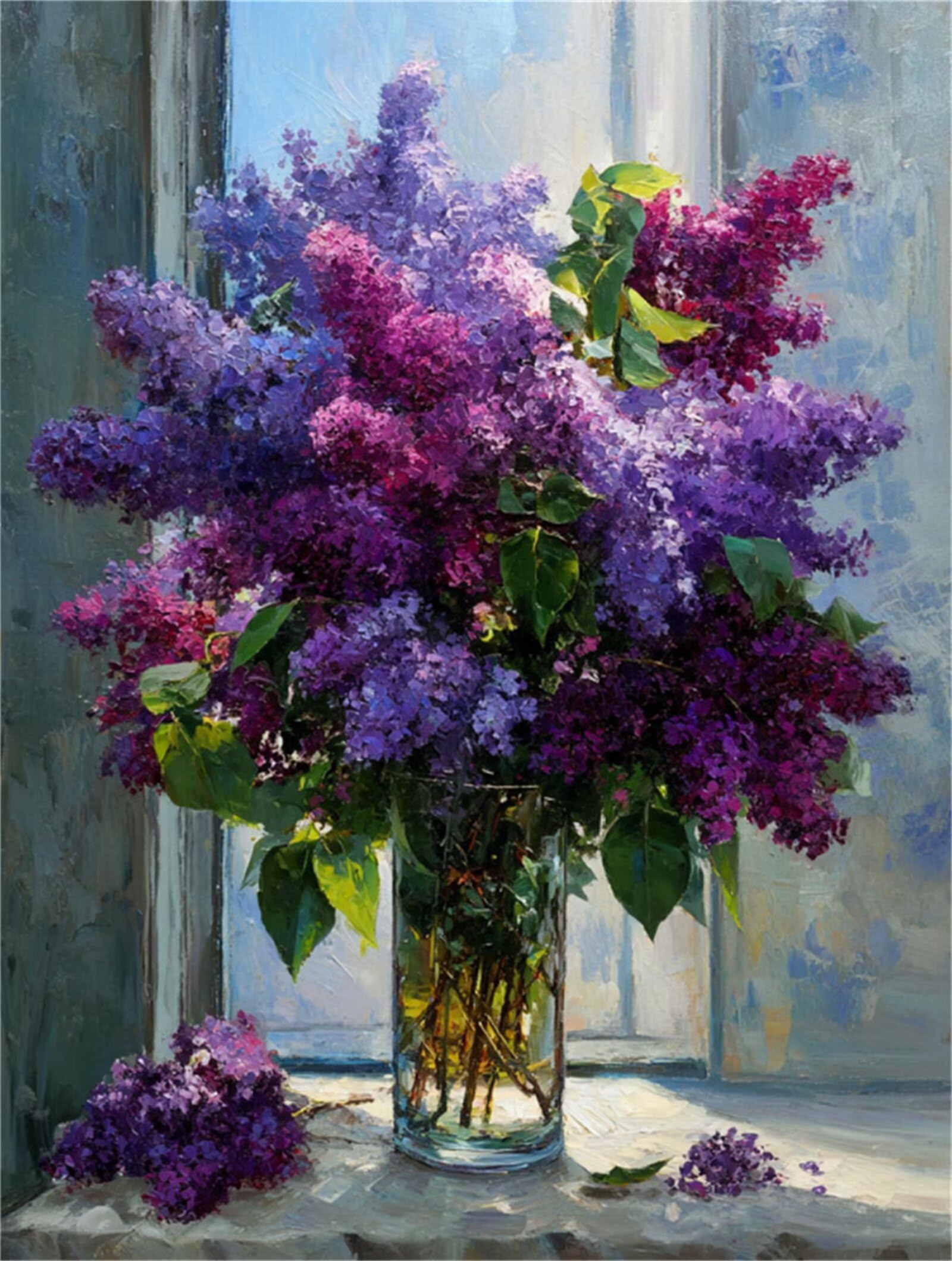 Dipingere con i Numeri Adulti Fiori viola, finestre Dipingere con i Numeri Bambini DIY Kit, Set Premium con Pennelli, Decorazione Casa & Creativo Regalo, Attività di Tempo libero 90x120cm z-497