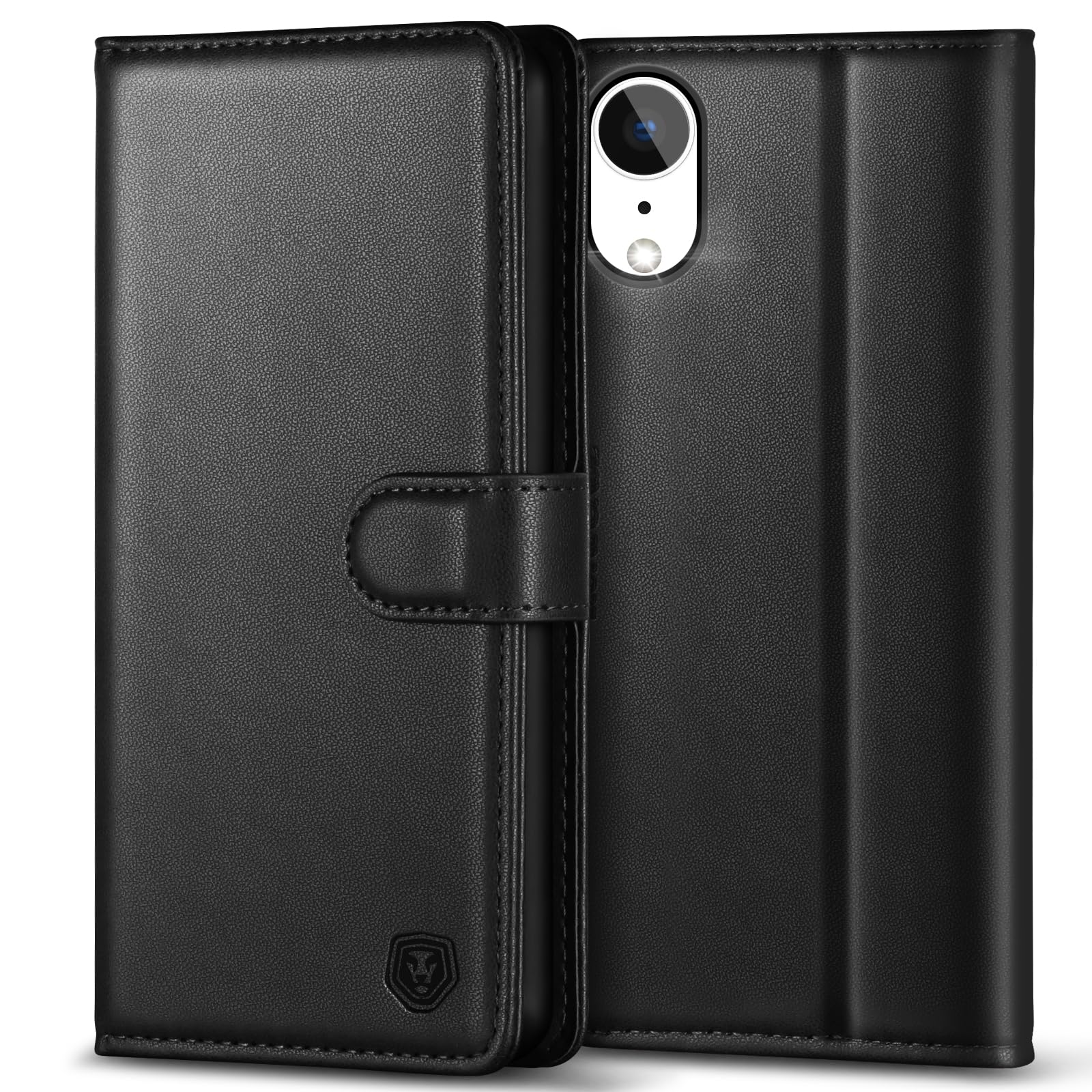 Compatible for iPhone XR Case with 4 Card Slots Magnetic Closure Kickstand Shockproof Protective Phone Case Compatible for iPhone XR - Black