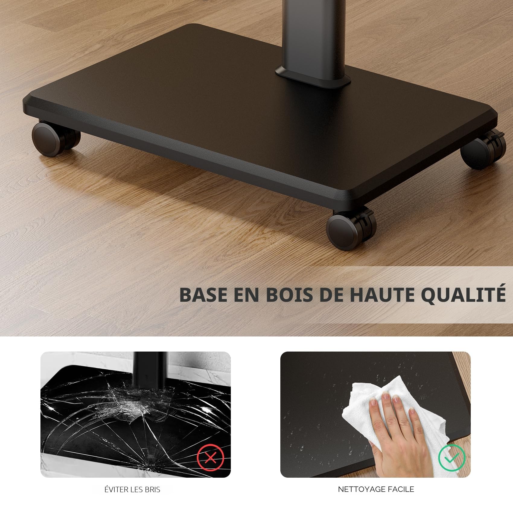 AX WABER Support TV de Sol Universel, Support TV Roulant avec Roulettes, Pivotant à 80 Degrés, Réglable en Hauteur pour TV LCD LED OLED de 27 à 65 Pouces, Peut Soutenir jusqu'à 40 kg, Support pour