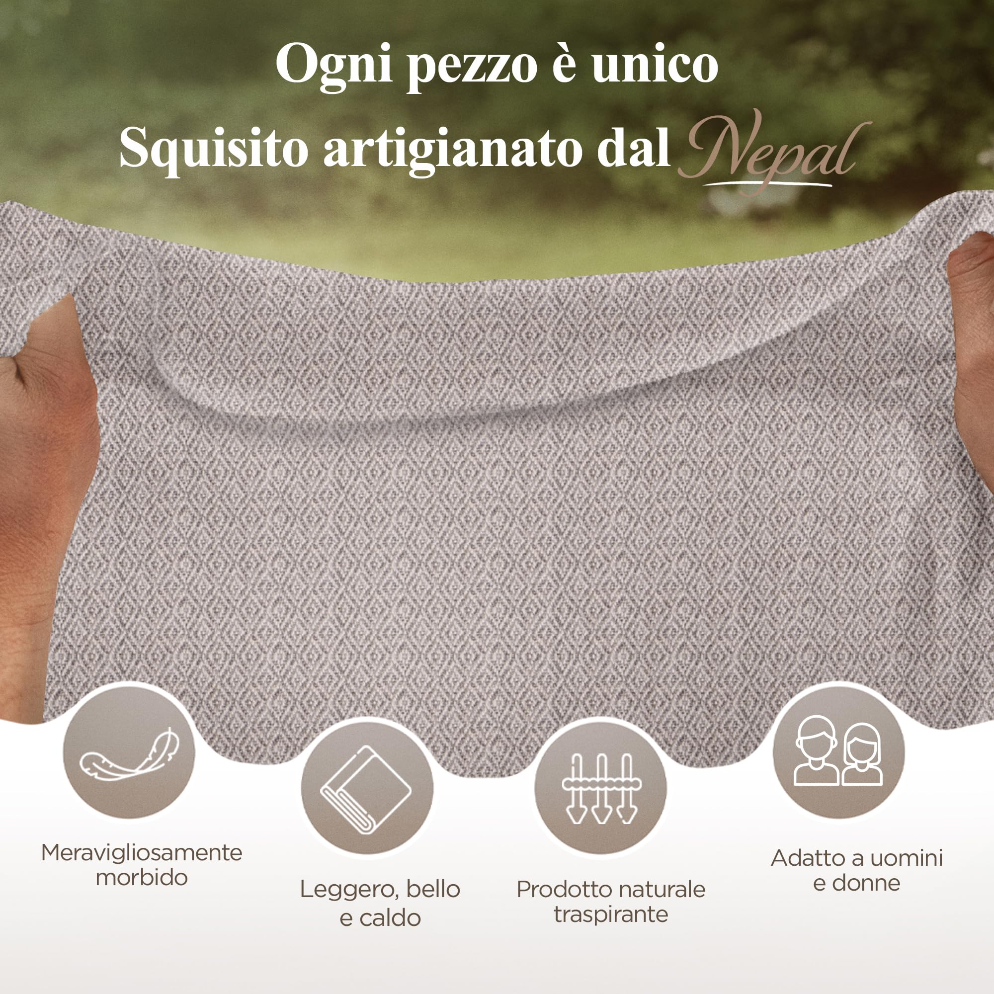 Sciarpa in Cashmere Unisex - Sciarpa in Lana di Cashmere per Donna e Uomo Leggera a Motivo a Quadri - Sciarpa Avvolgente Calda 68 x 190 cm, Sciarpa al Collo - Prodotto in Nepal