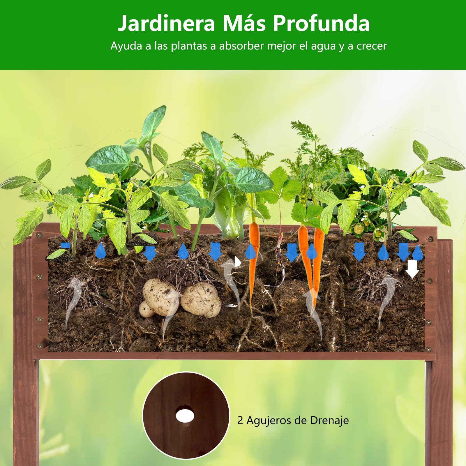 GOPLUS Jardinera Vertical de Madera de Abeto 3 Niveles, Cama Elevada de Jardín con Agujeros de Drenaje y Ángulo Ajustable, para Plantas Flores Verduras Macetas, Balcón Terraza, 71x38x105cm