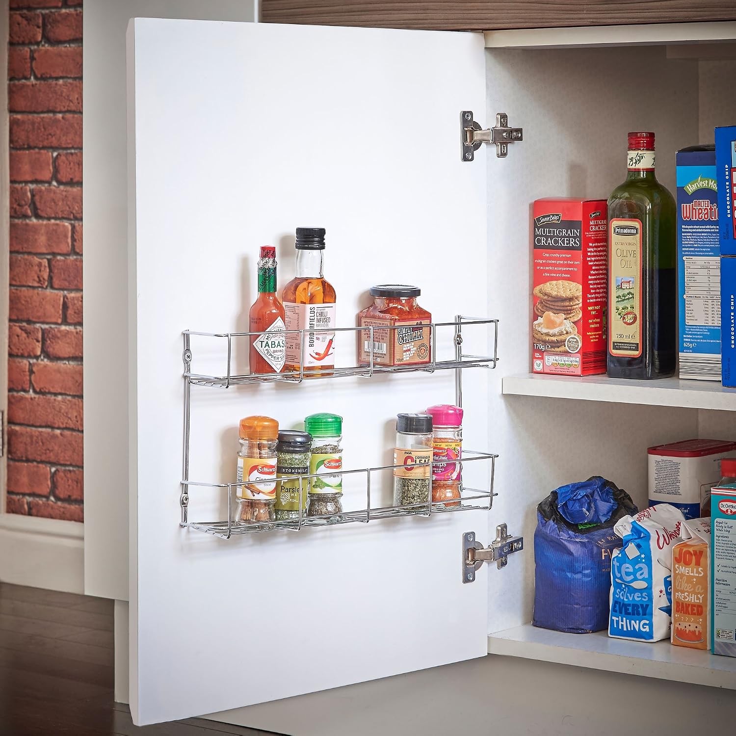 VonShef 2 Tier Spice Rack Chrome Plated (Easy Fix) For Herbs and Spices Suitable for Wall Mount or Inside Cupboard