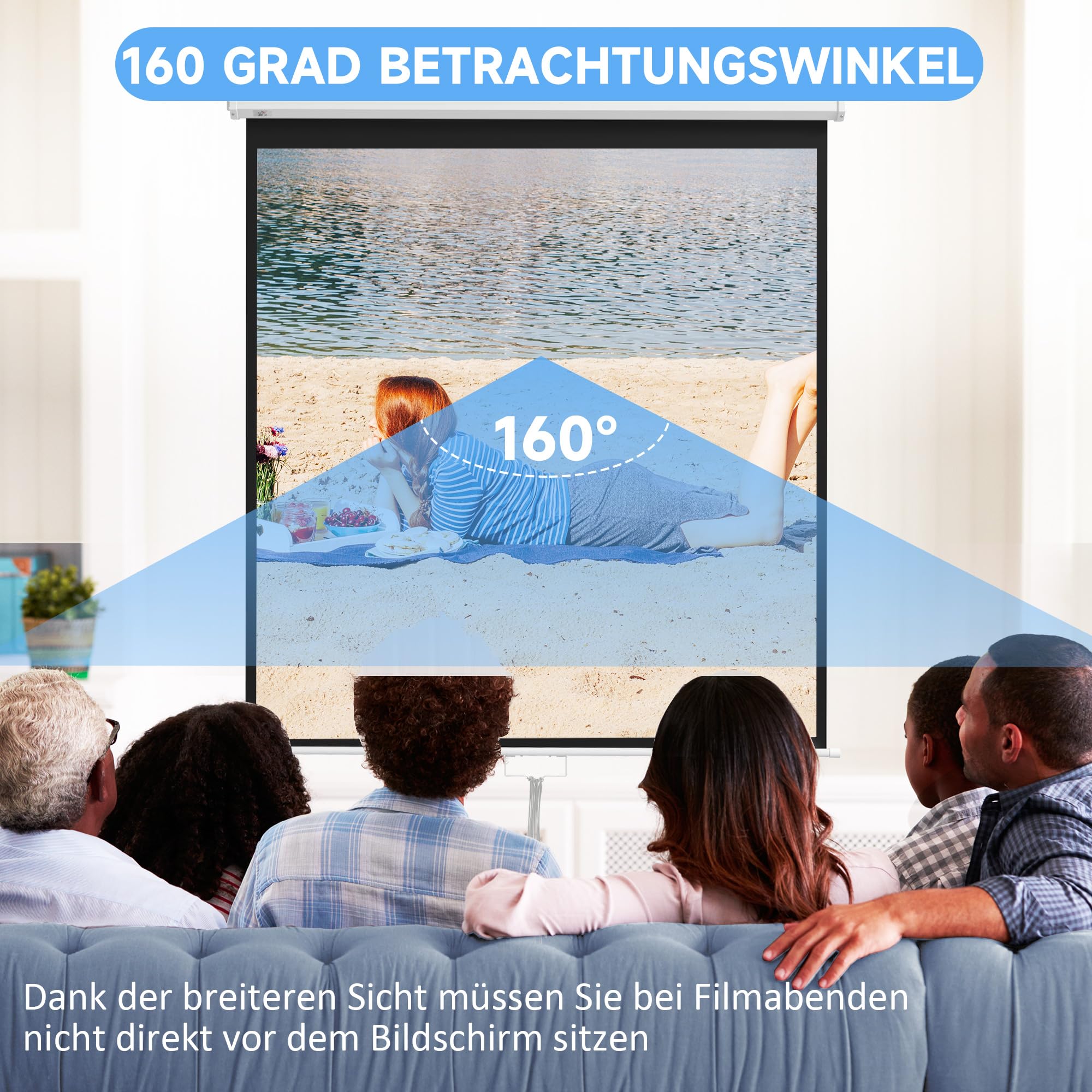 HOMCOM Beamer Leinwand Rollo-Leinwand 152 x 152 cm 85 Zoll 1:1 Weiß | HD 4K Projektionsleinwand, für Heimkino, Büro-Präsentationen