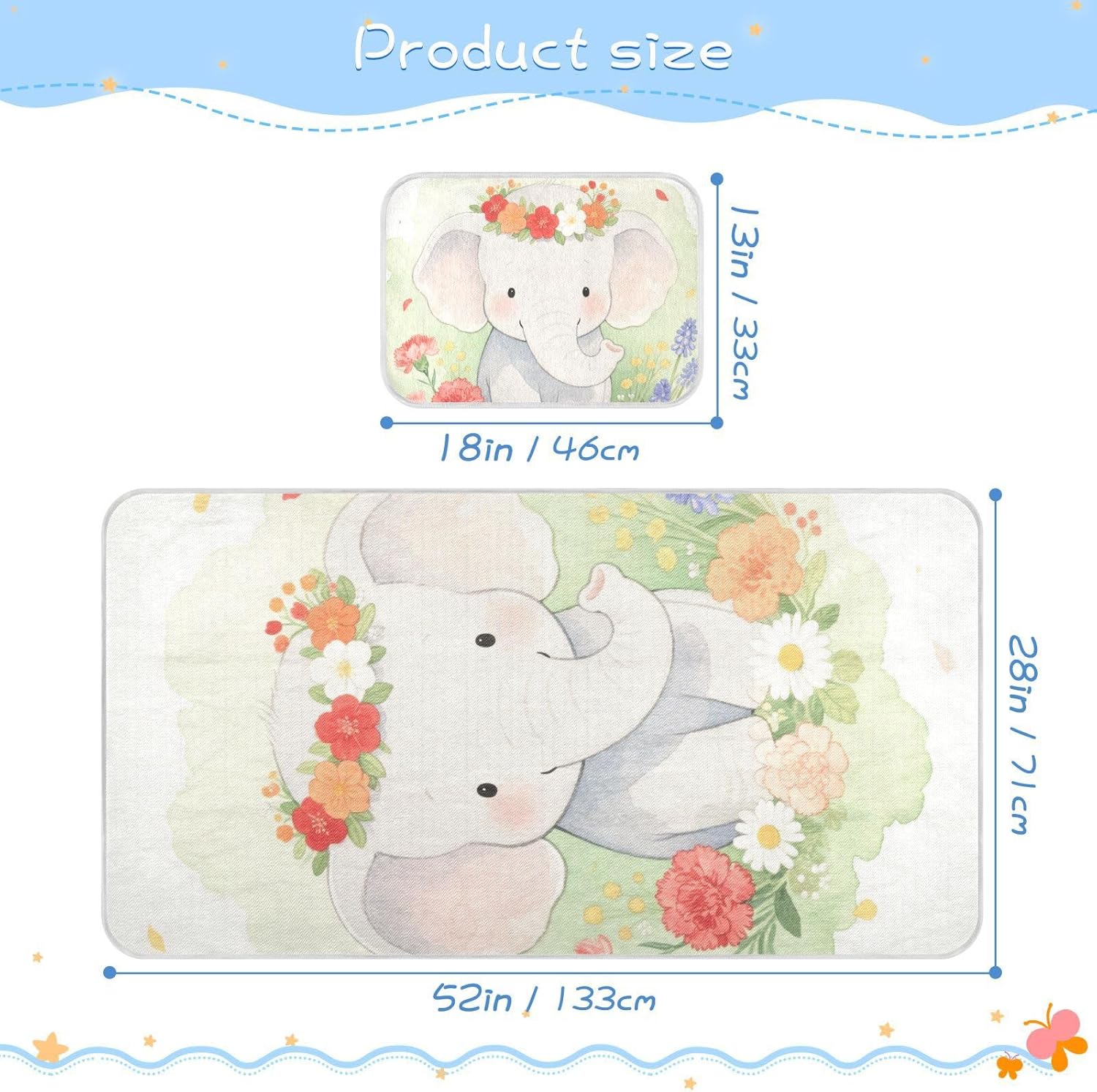 Cooling Baby Mattress Protector Crib 28" x 52" Washable Pads for Bed Washable for Baby&Toddler Cartoon Green Elephant