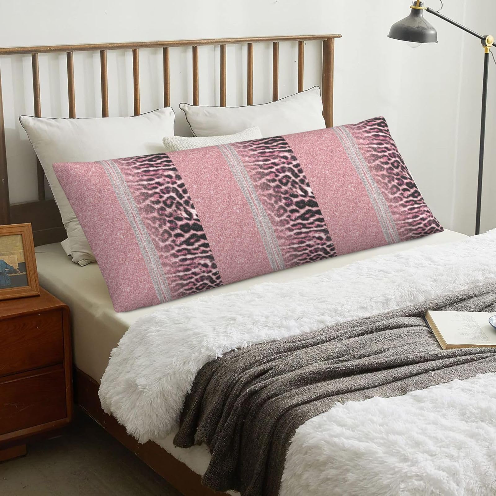 Chic Girly Pink Leopard Animal Print Glitter, Body Pillow Cover with Zipper,Long Body Pillowcase 20 x 60 in