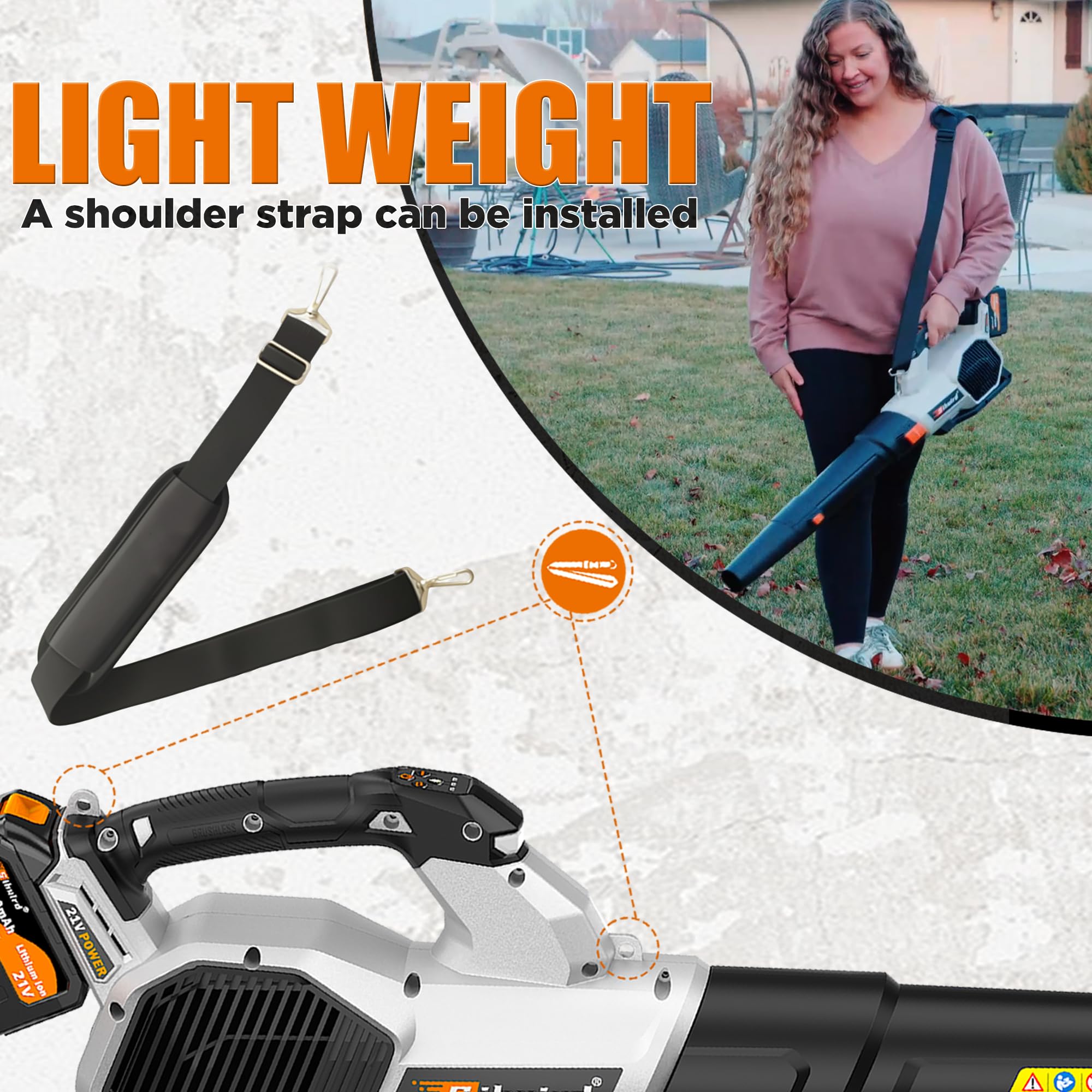 Sihuird Soplador de Hojas inalámbrico, 765CFM Soplador de Hojas eléctrico con 2 baterías de 7.8 Ah y Cargador rápido Dual, 3 velocidades y Modo Turbo, con iluminación LED, 1 Correa para el Hombro
