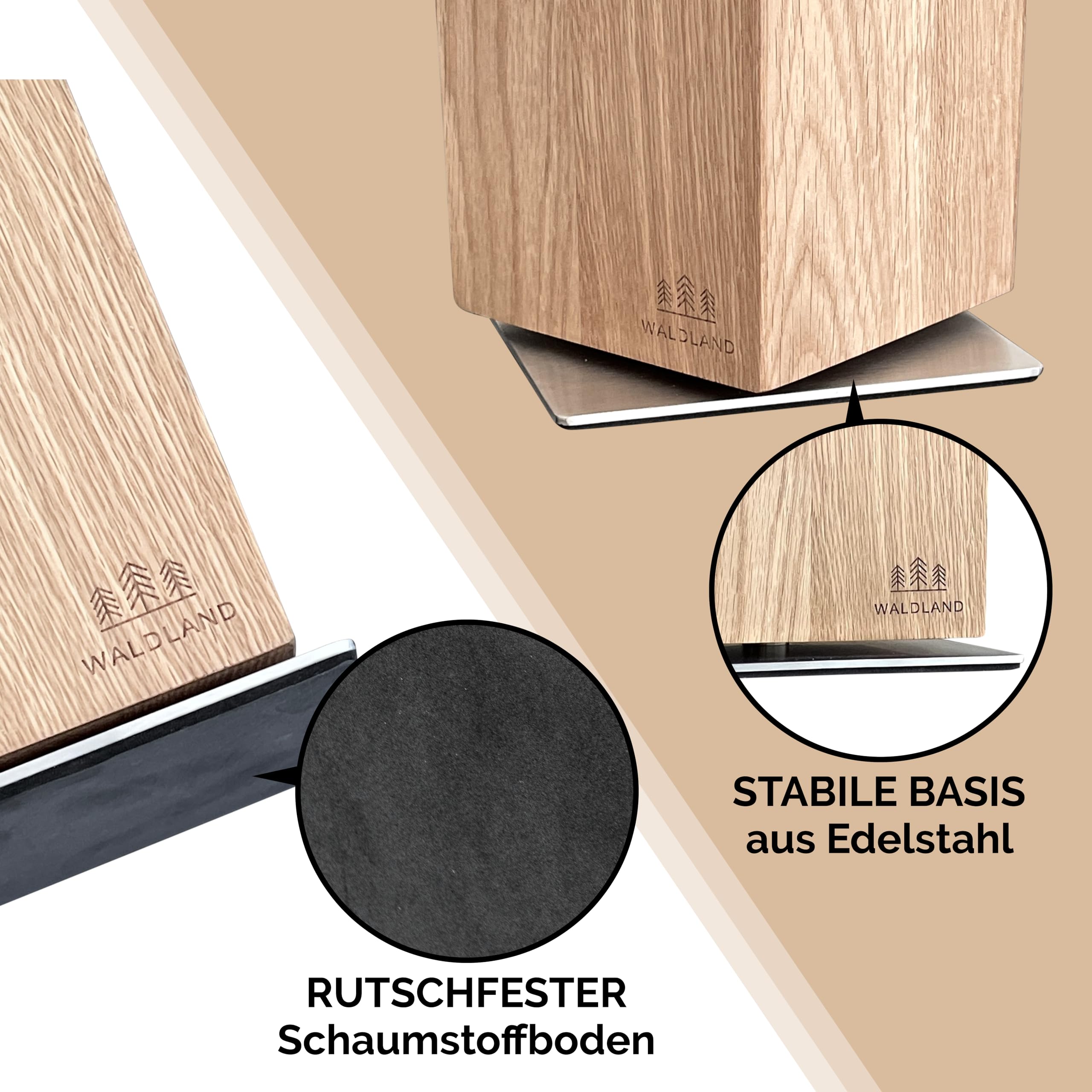 WALDLAND Bloque de cuchillos premium sin cuchillos, bloque magnético y giratorio 360°, de madera de roble elegante y resistente, soporte magnético para cuchillos, bloque de madera, bloque de soporte