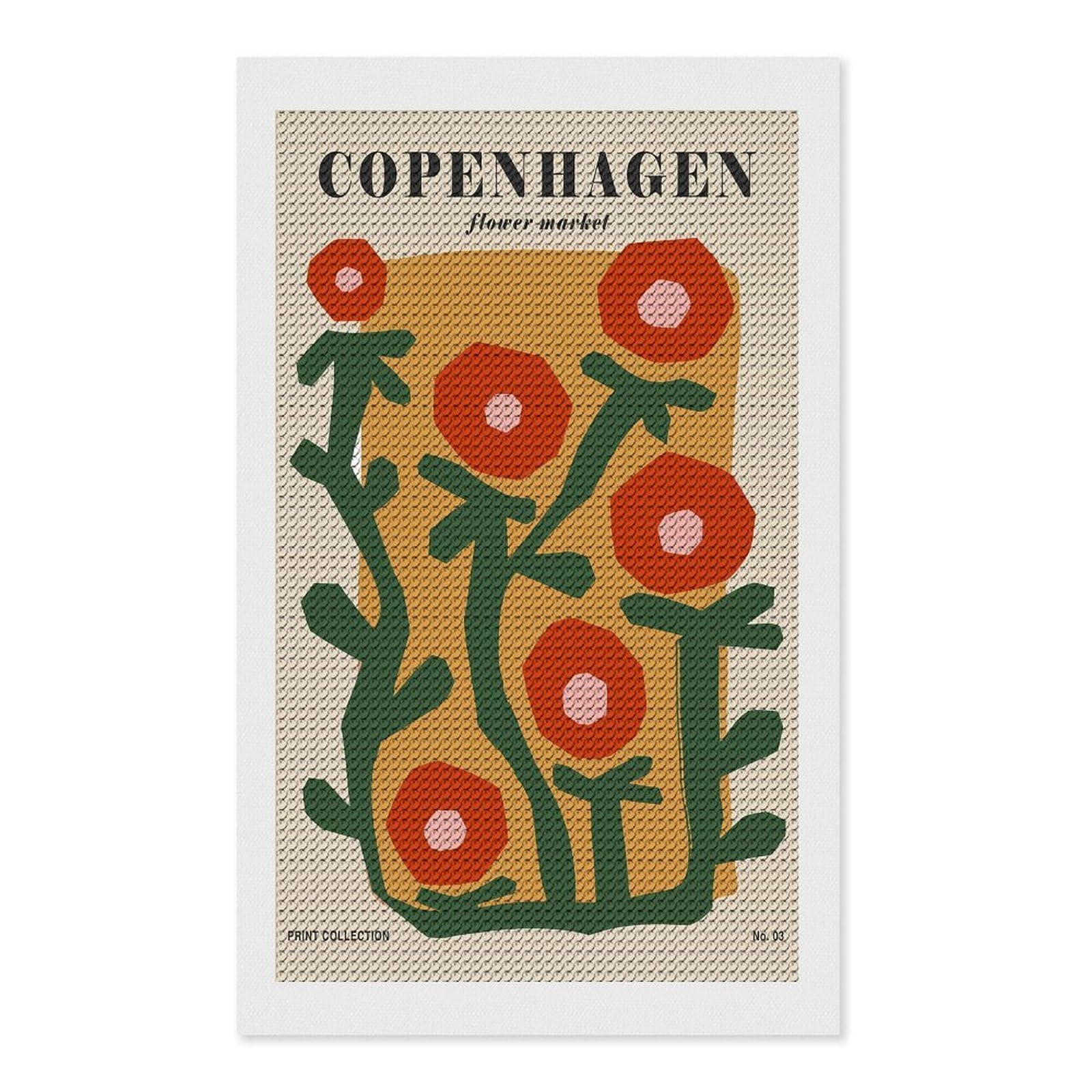 Junmoney Copenhagen Flower Market Art Print Diamond Painting Canvas Set 12"x20", Easy to Enjoy, Adhesive Canvas, Office Decor, Holiday Gift Idea, with Tool Kit