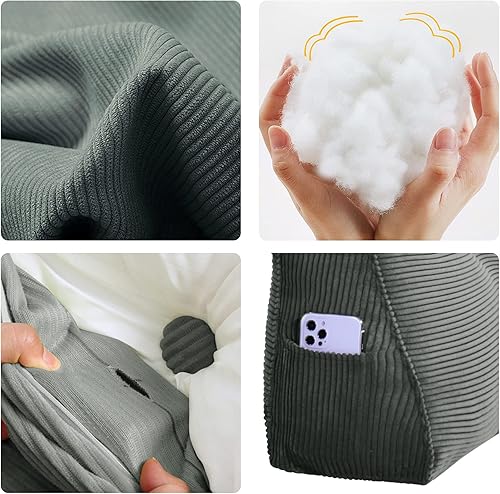 Miniatura 6 de Roner Respaldo ergonómico, cabecero de cuña, almohada de lectura, sillas de cama, soporte de espalda para sentarse en la cama, sofá cama grande,