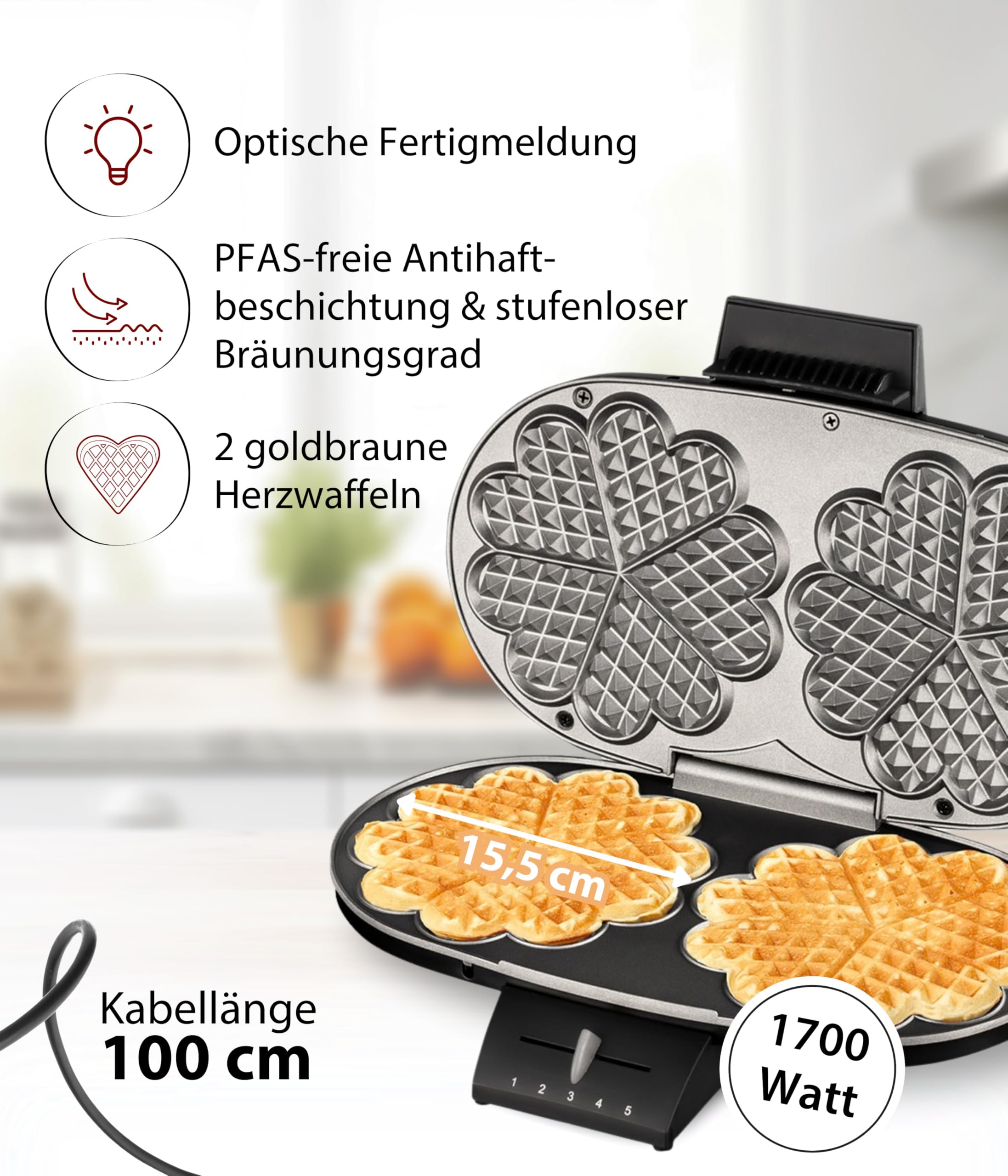 Cloer 1320 Doppelwaffeleisen für zwei klassische Waffeln – Bild 2