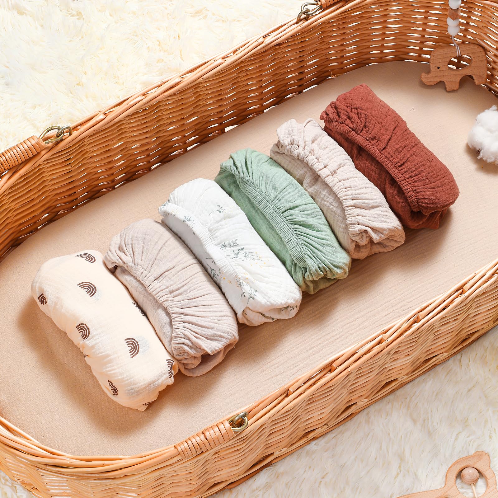 Peepeemax Lenzuola Navicella Universale, Neonato Lenzuola Culla Neonato Lenzuola Carrozzina,100% Mussola di Cotone 70x32 70x35 75x35cm 80x40cm, Arcobaleno