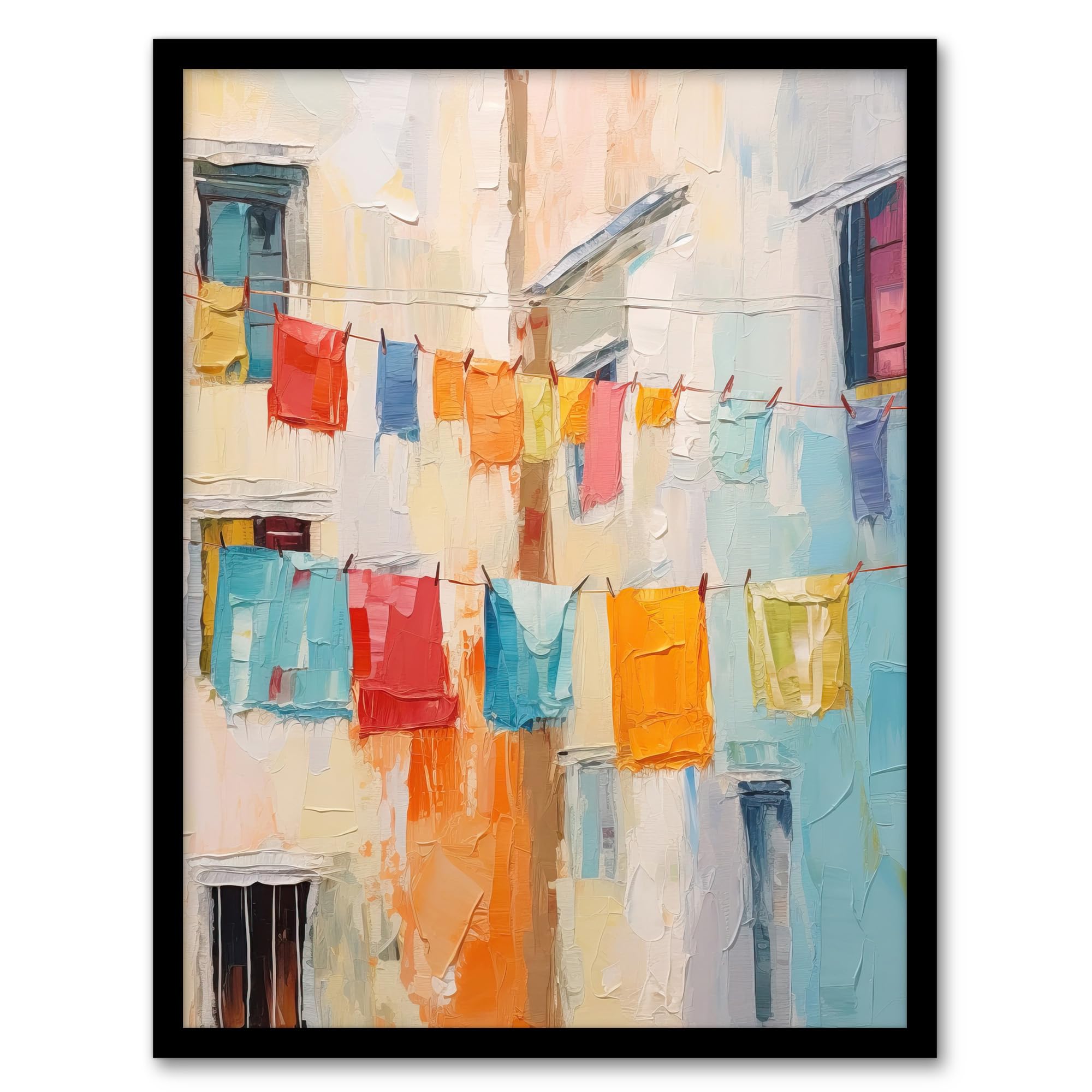 Wee Blue Coo Every Day Is Laundry Day Multicoloured Artwork Framed Wall Art Print A4