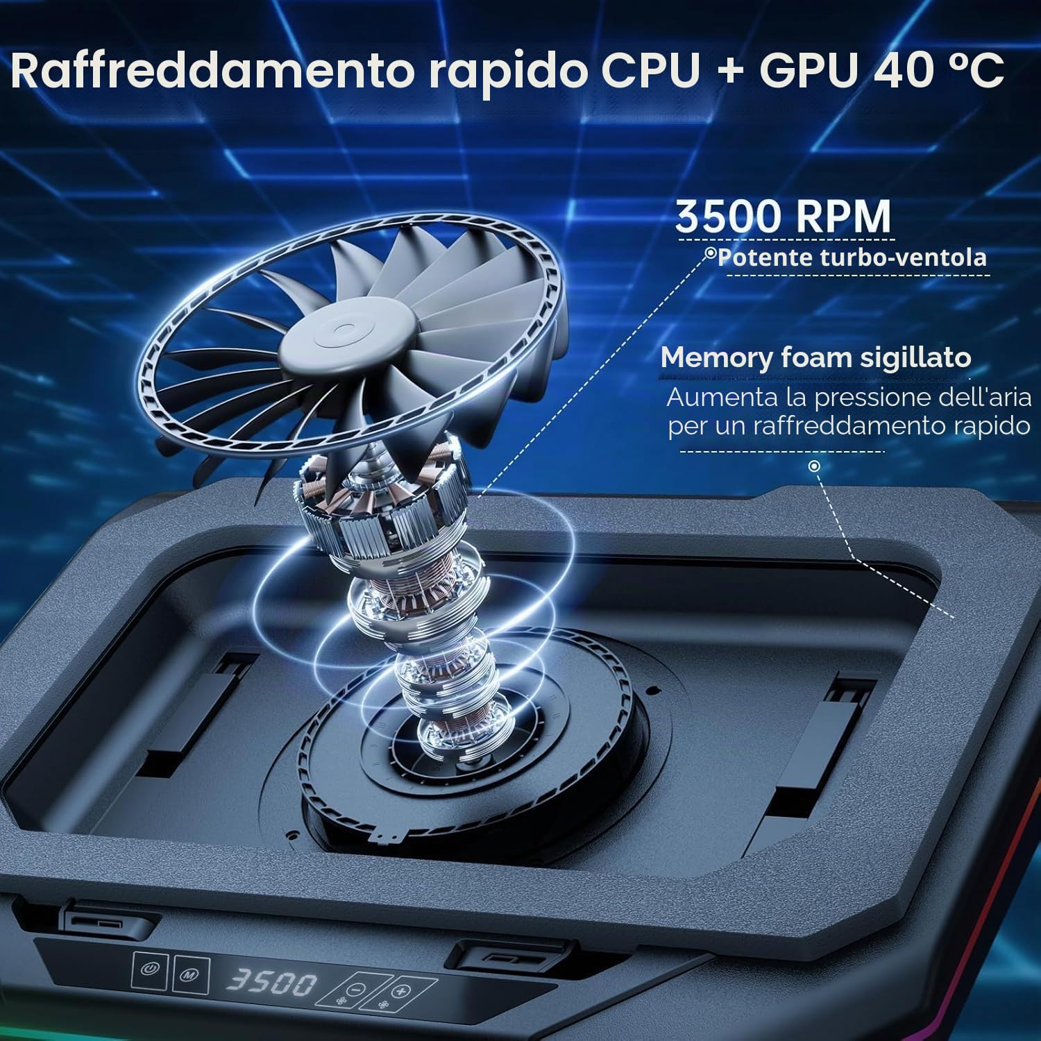 Pad di raffreddamento per Asus ROG Strix G18 Gaming Laptop Cooler con potente ventola di raffreddamento Turbo può raffreddamento veloce CPU+GPU 40 ° C, velocità variabile, 6 luci RGB