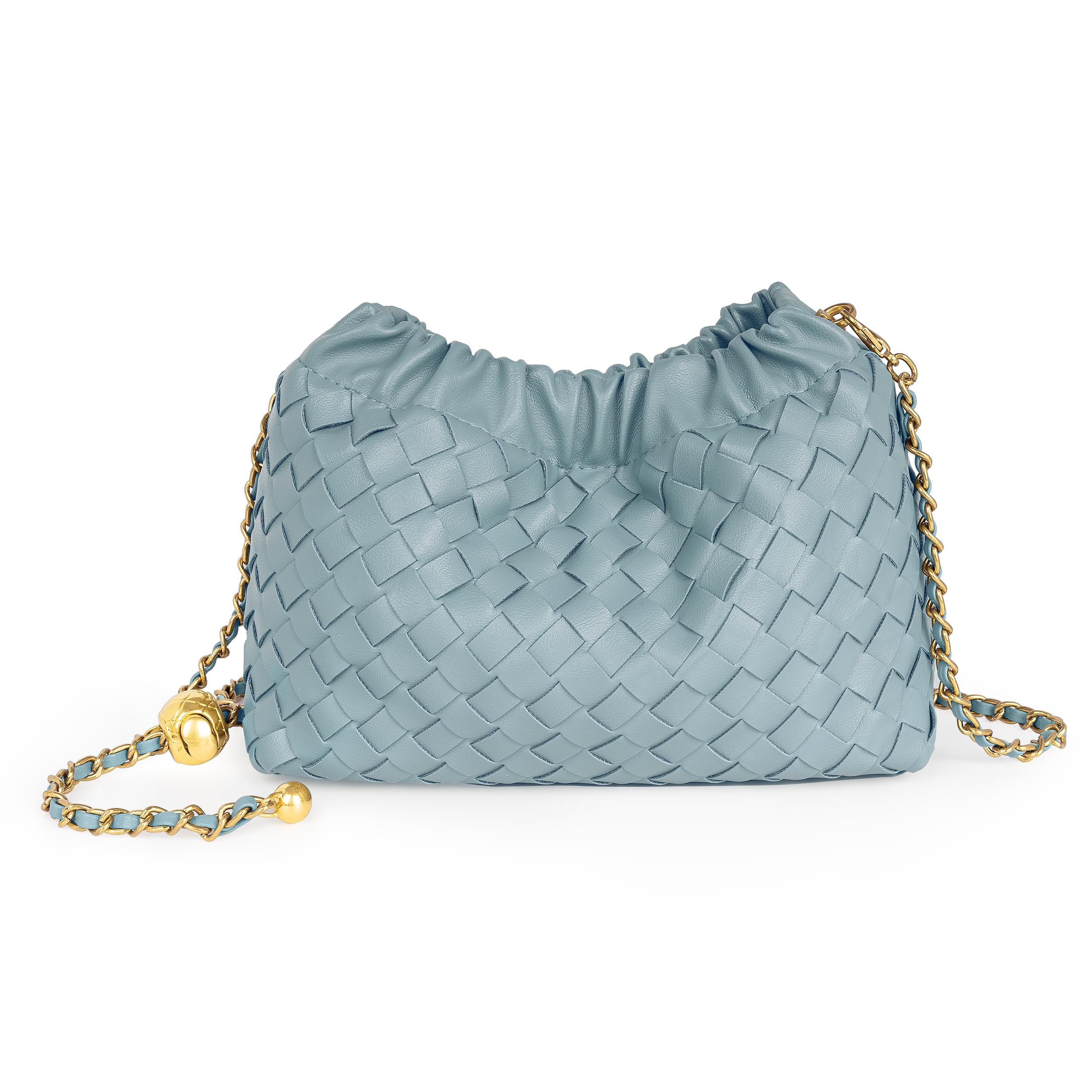 Joryin Trendy Dumpling Women's Crossbody Bag - Evening Clutch Hobo Cloud Purse, Woven Leather-pastel Blue