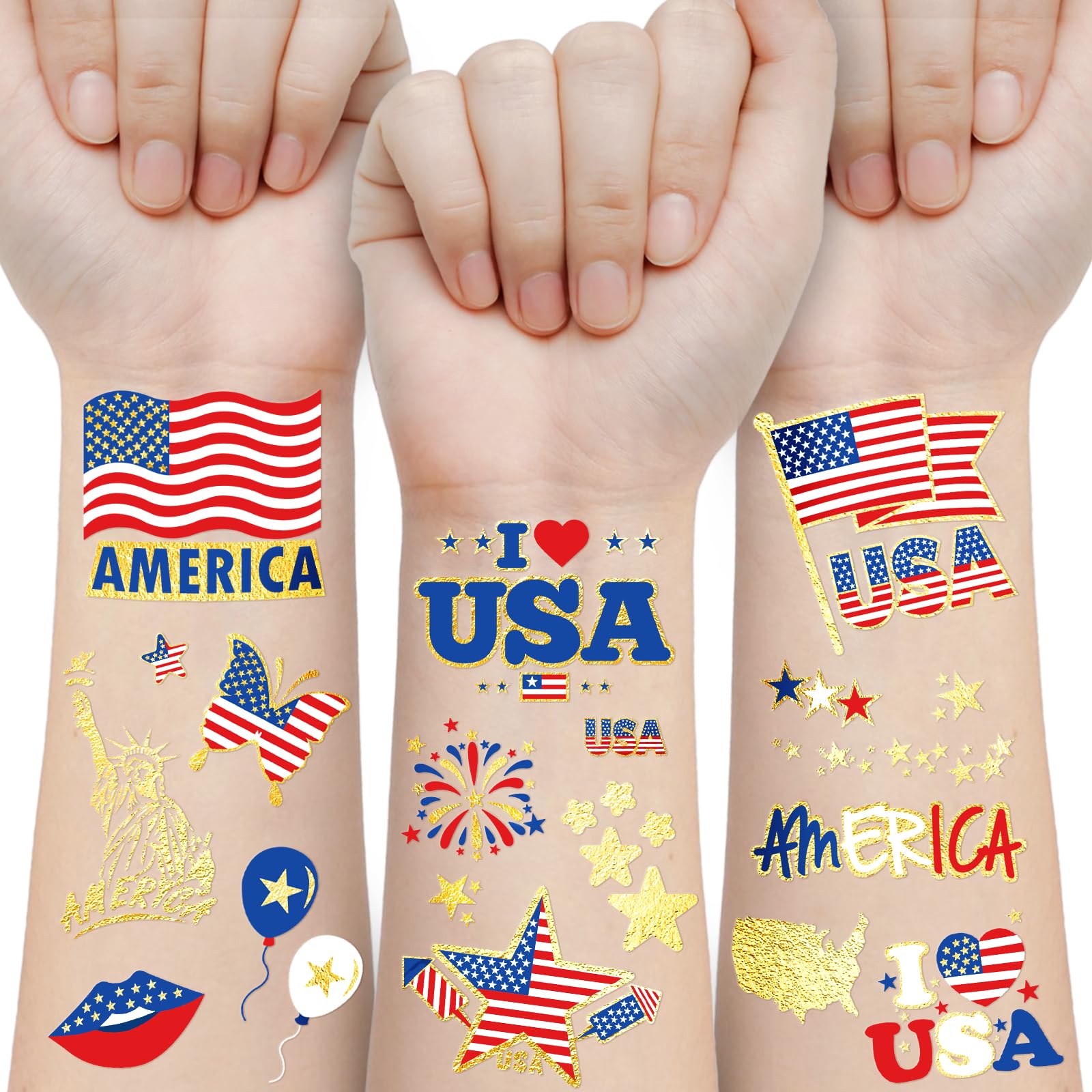 4th of July Temporary Tattoo, 90+ Styles Fourth of July Decoration American Flag Fake Tattoos, Red White and Blue USA Flag, Independence Day Party