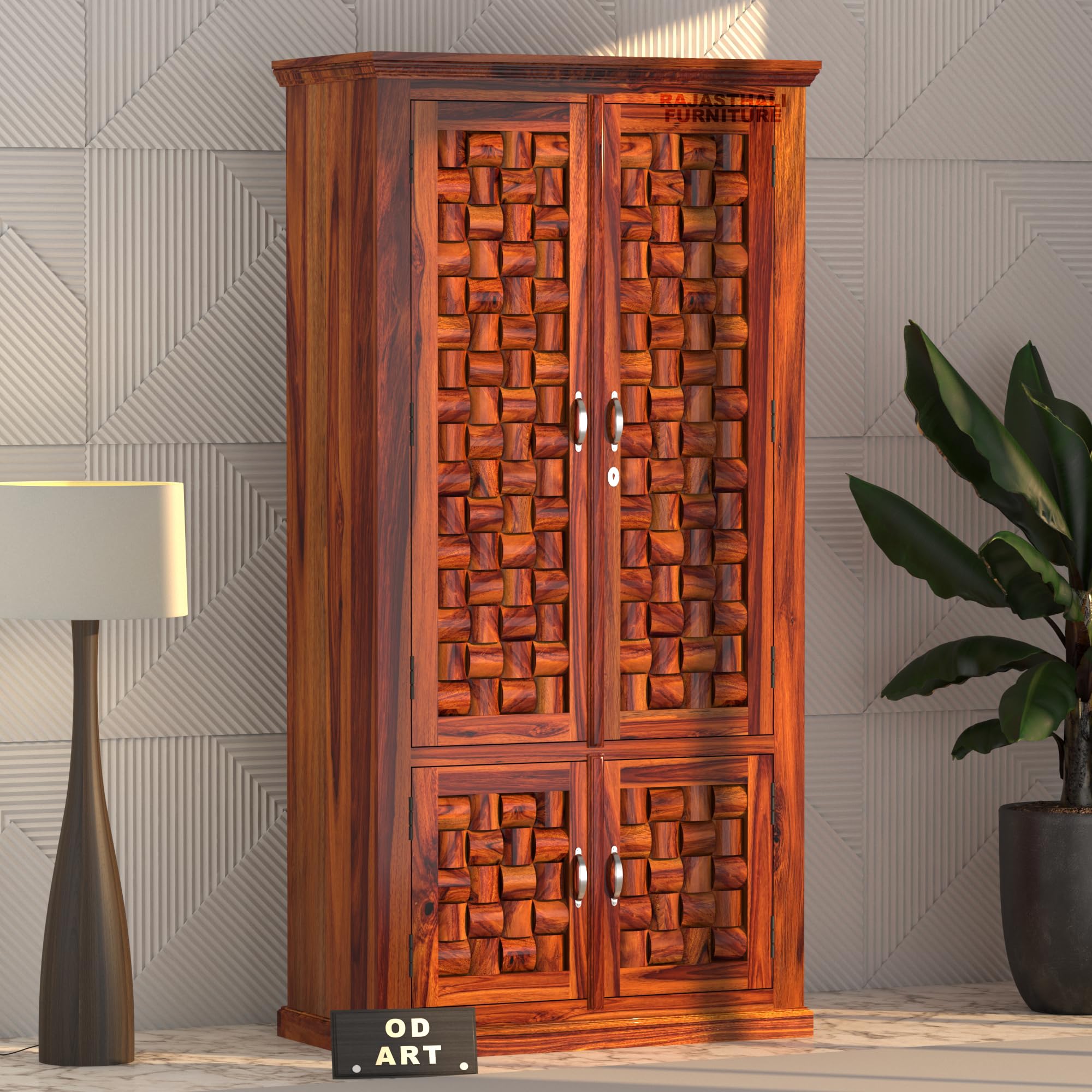 Woodcrony Solid Sheesham Wood Furniture 4 Door Almirah | Bedroom Wardrobes | Cabinet with Storage of 4 Shelves and 2 Drawers, (Honey Finish)-image-39