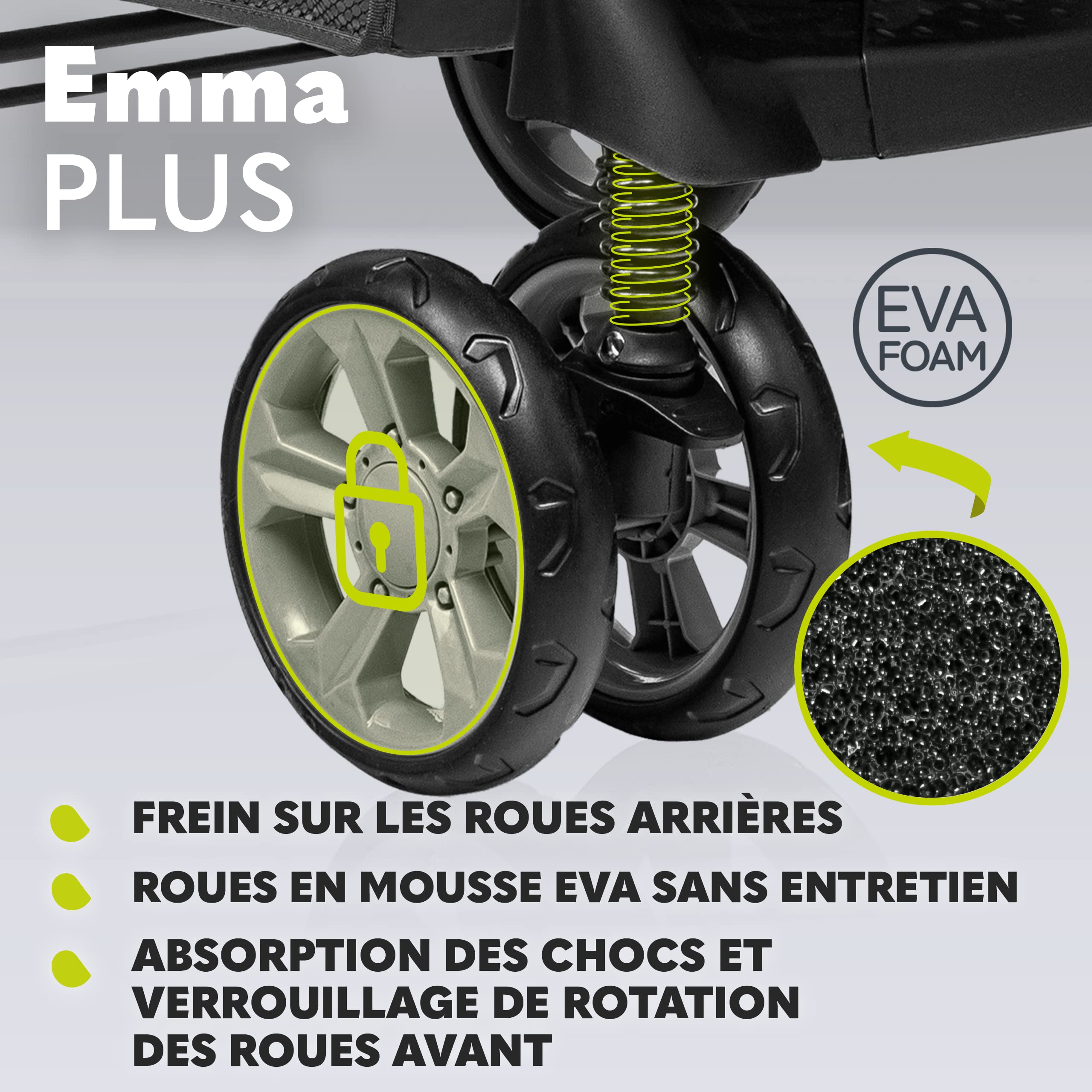 LIONELO Emma Plus poussette bébé 15 kg harnais 5 points pliage rapide amortisseurs sac inclus matelas STONE