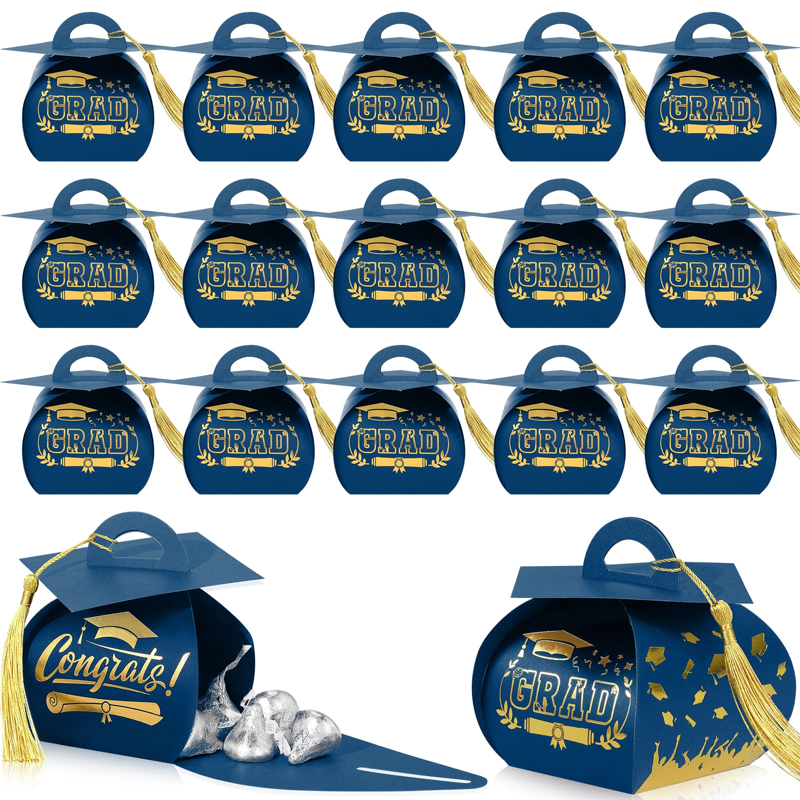 Colarr 100 Pack Graduation Cap Candy Box Graduation Party Favors Grad Gift Box with Gold Tassel Little Souvenir for Guest for Class of 2025 Party