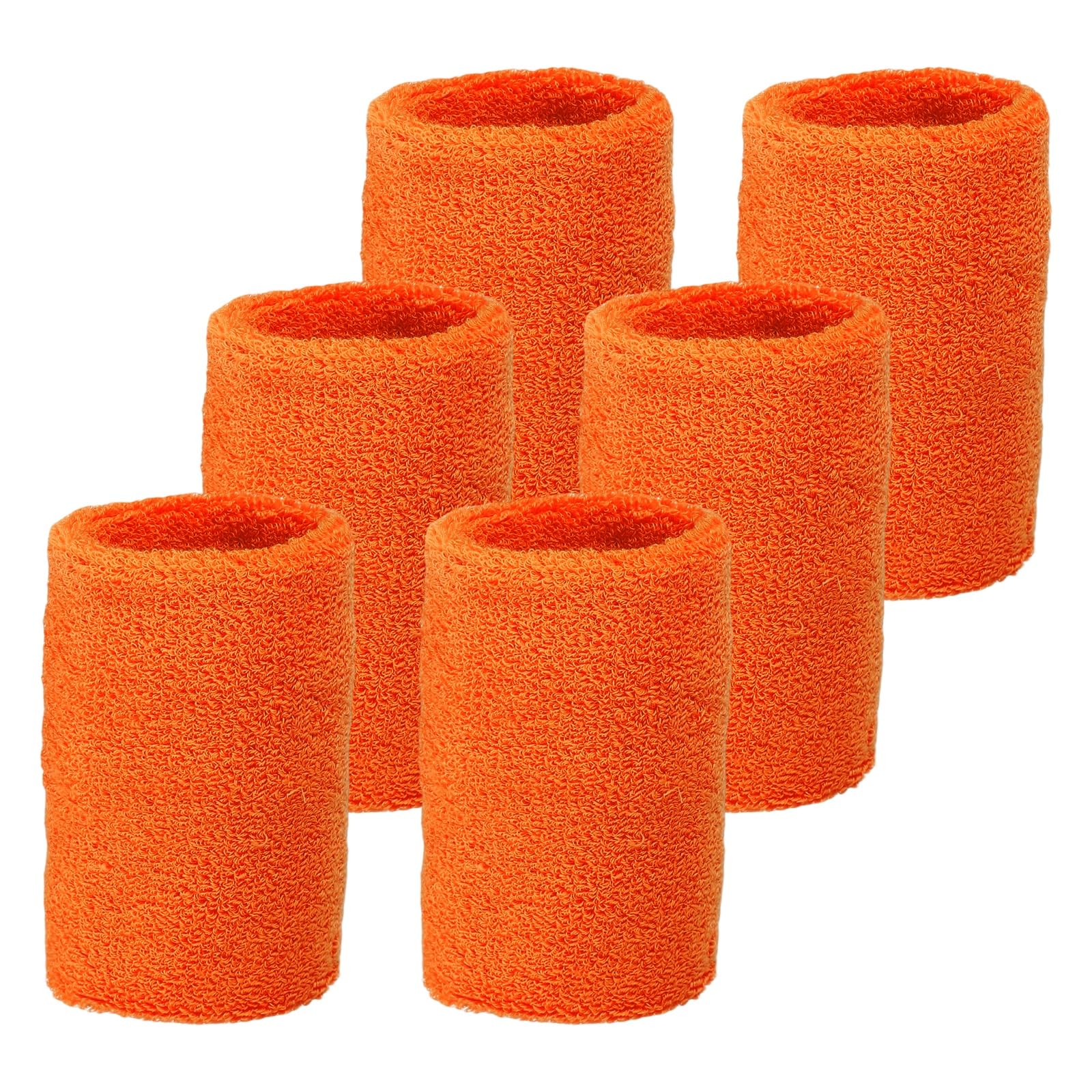 YELARXI Wrist Sweatbands Sports Absorbent Wristband Tennis Wrist Bands Sweat Band for Men and Women Elastic Breathable Wristbands, 6 Pack & 4" & Orange