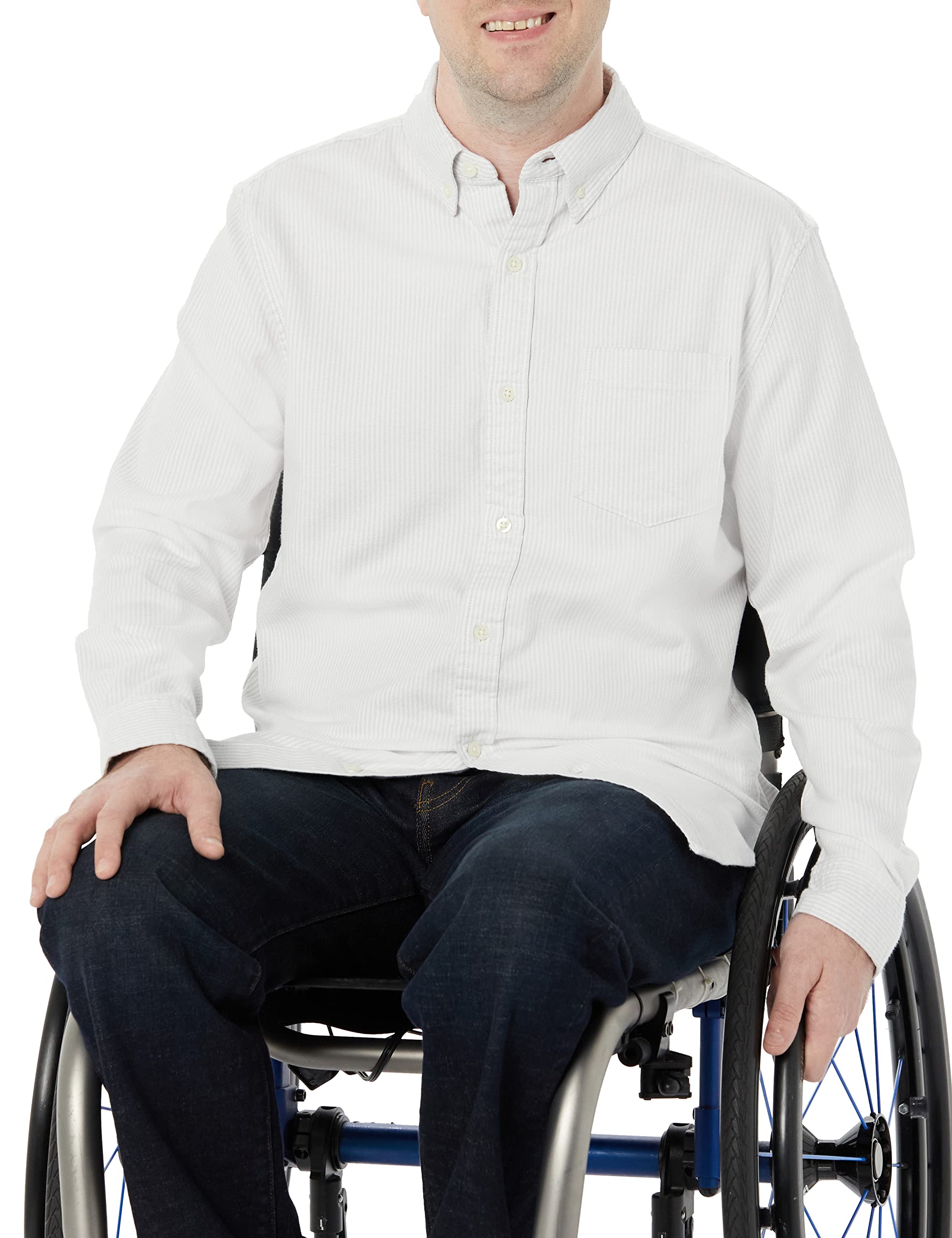 Amazon Essentials Men's Long Sleeve Shirt - Regular-Fit, Pocket Stretch Oxford (Available in Big & Tall), Light Grey Vertical Stripe, 4X-Large Big