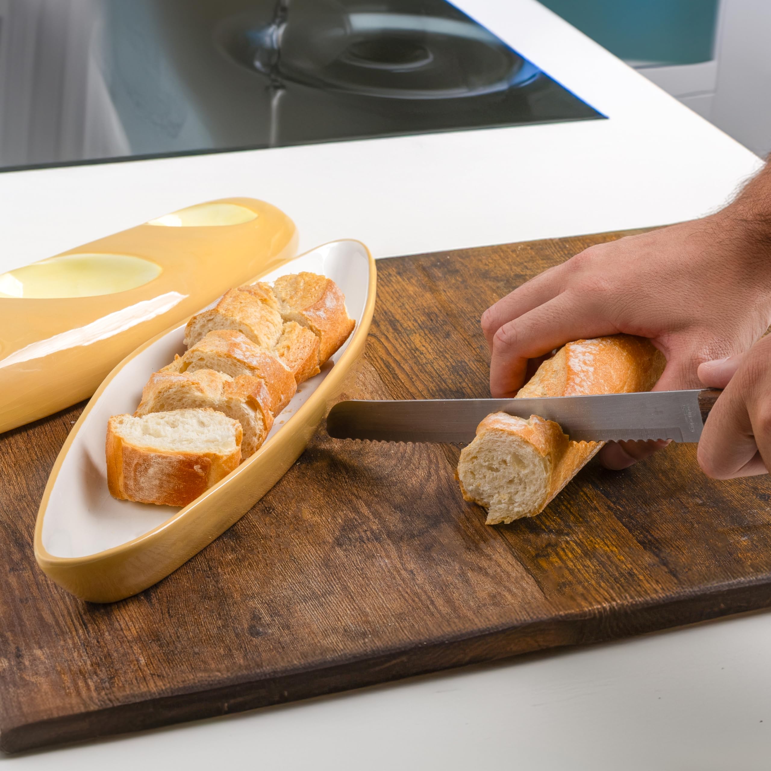FISURA - Brotbar Teller Original Snackteller Snackteller in Form einer Brotbar Porzellan Vorspeisenteller mit 3 Fächern, Riegel, Braun