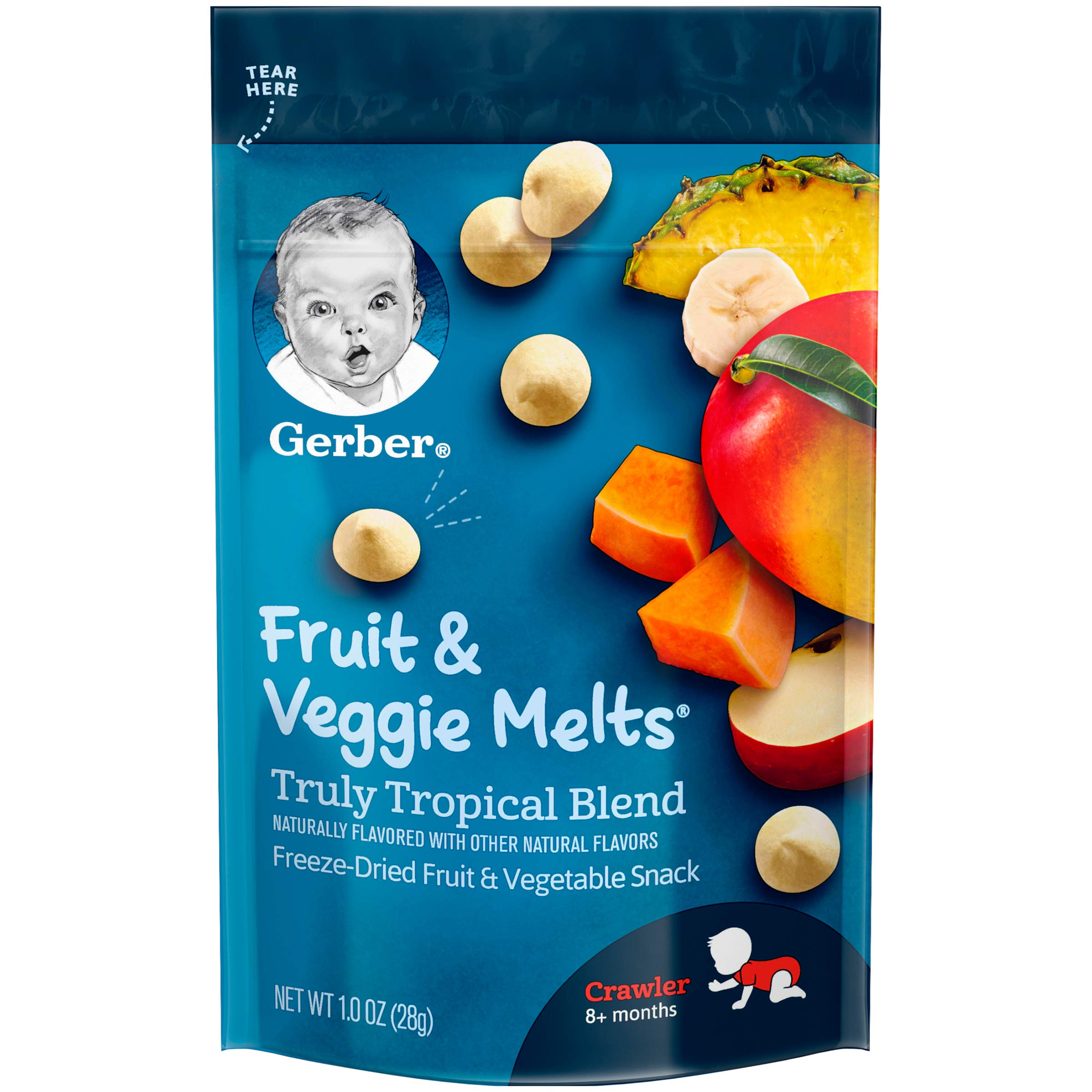 Gerber Fruit & Veggie Melts Freeze-Dried Fruit & Vegetable Snacks, Truly Tropical Blend, 1 ounce, 3 Pack
