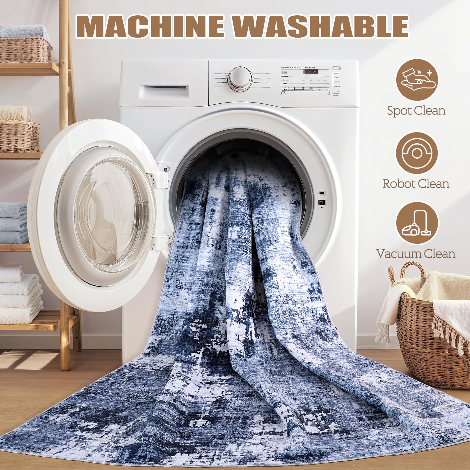 DMOYEST Area Rug Living Room Rugs - 7x9 Washable Large Soft Indoor Neutral Modern Abstract Low Pile Rug Carpet For Bedroom Dining Room Farmhouse Home Office - Navy Blue