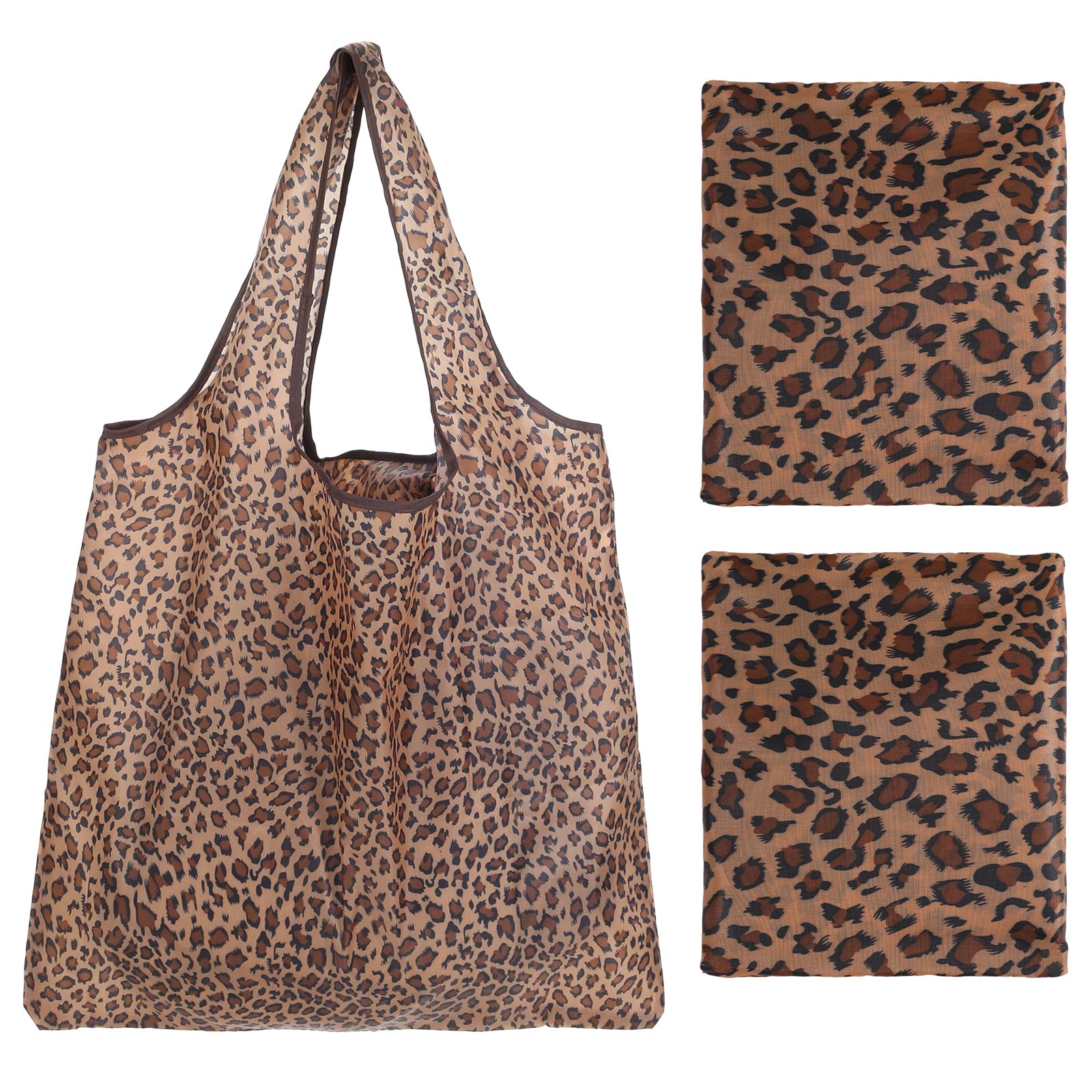 guduling 2pcs Foldaway Shopping Bags, Leopard Print Fold up Shopping Bag in Pouch, Reusable Folding Shop Bags Durable, Eco-Friendly, Washable For Gift Shop Travel Camping Loading