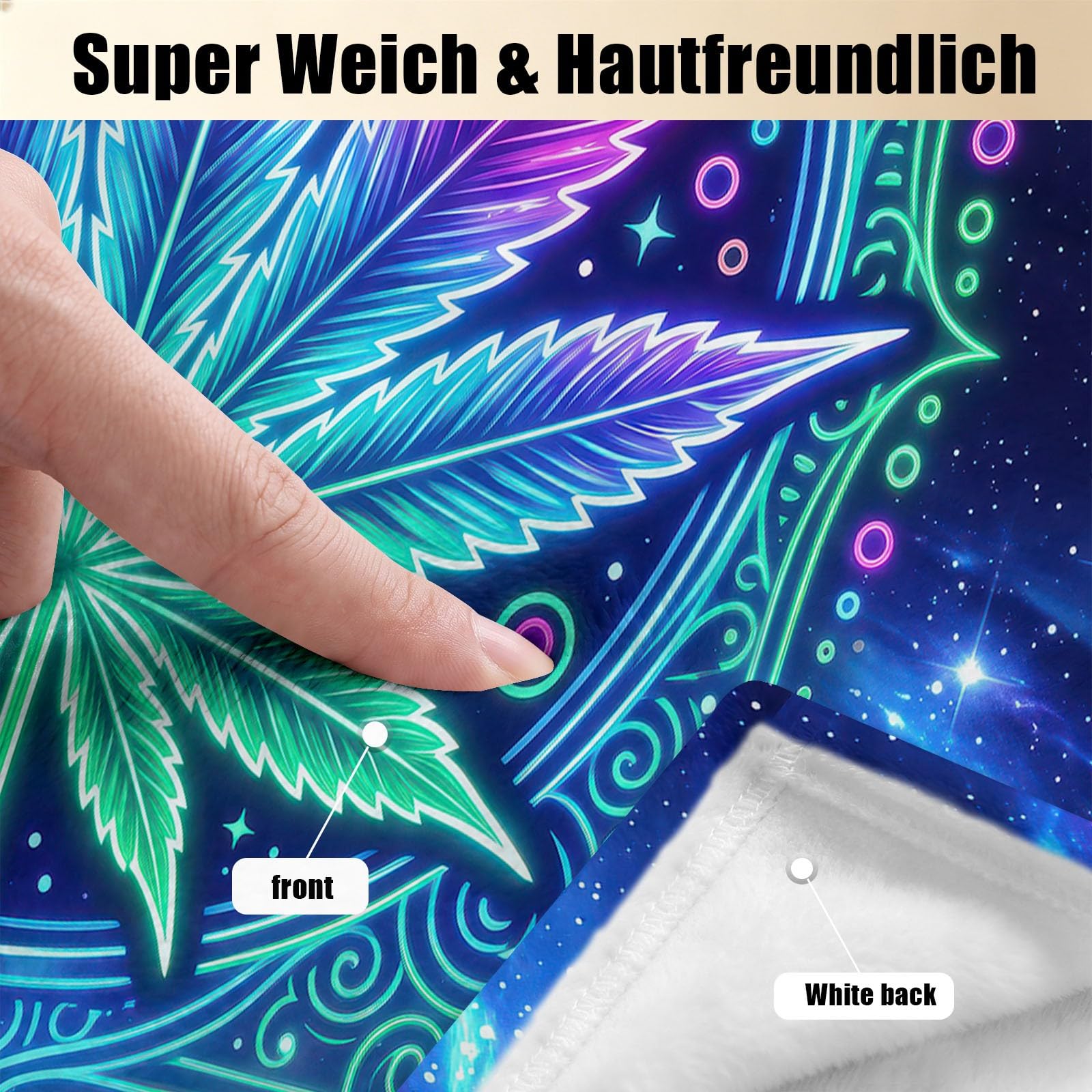 Generisch Manta de 180 x 200 cm, manta de franela suave psicodélica, manta de forro polar, diseño de hojas, niebla, estrellas, manta de sofá, para cama, sofá, dormitorio
