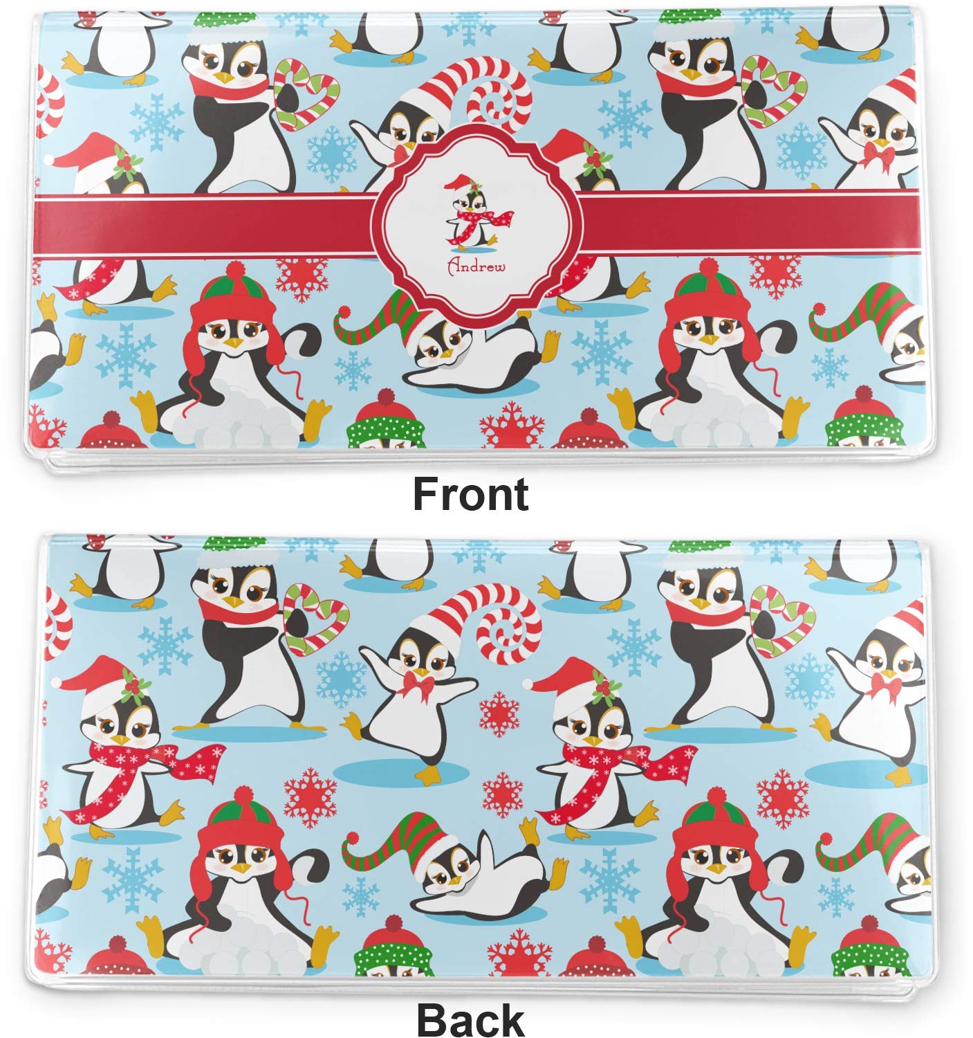 YouCustomizeIt Personalized Christmas Penguins Vinyl Checkbook Cover
