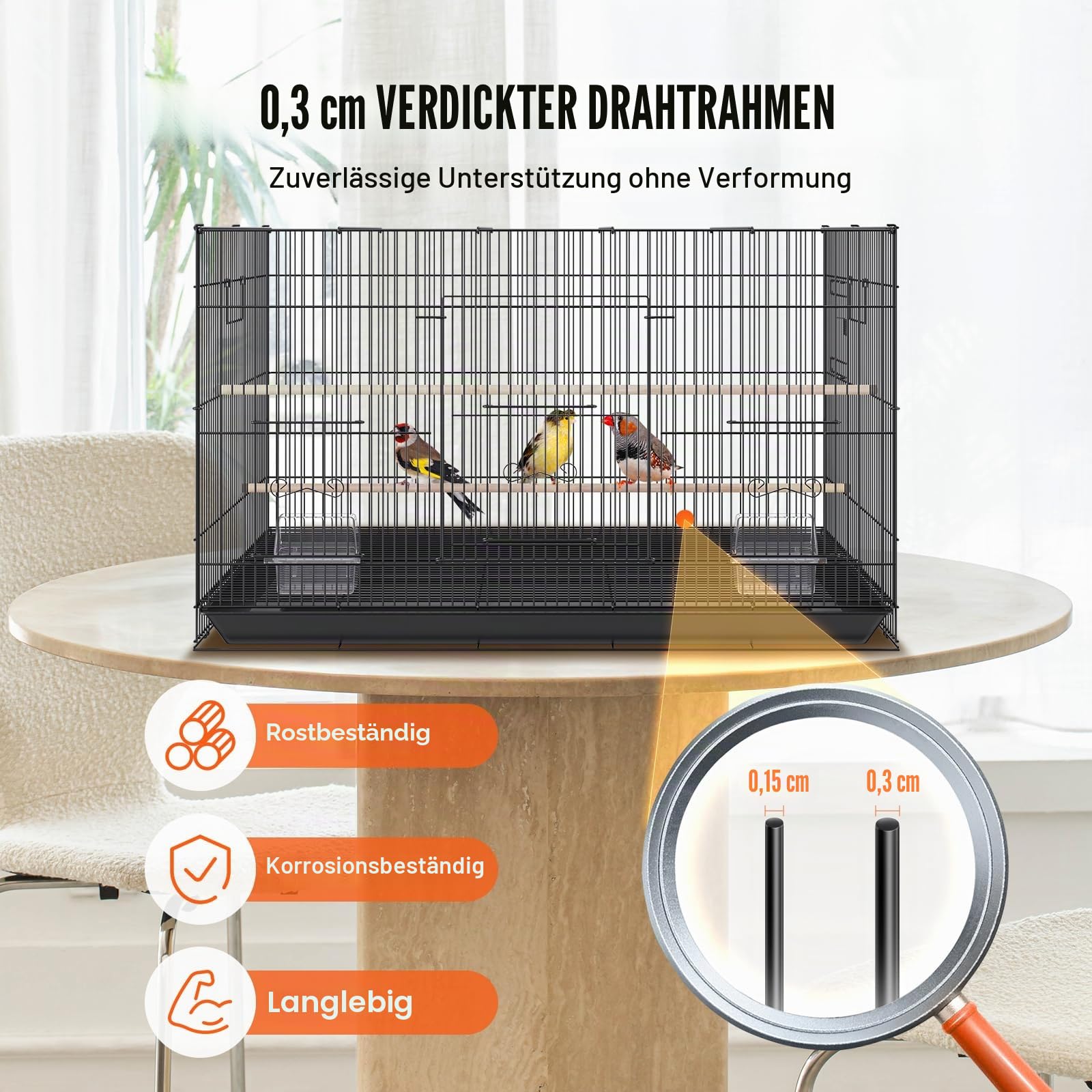 VEVOR Vogelvoliere 76x46x45cm Vogelkäfig aus Q195-Kohlenstoffstahl Vogelhaus für 2-3 mittelgroße bis große Vögel Voliere mit Sicherheitstür Vogelheim Vogelbauer