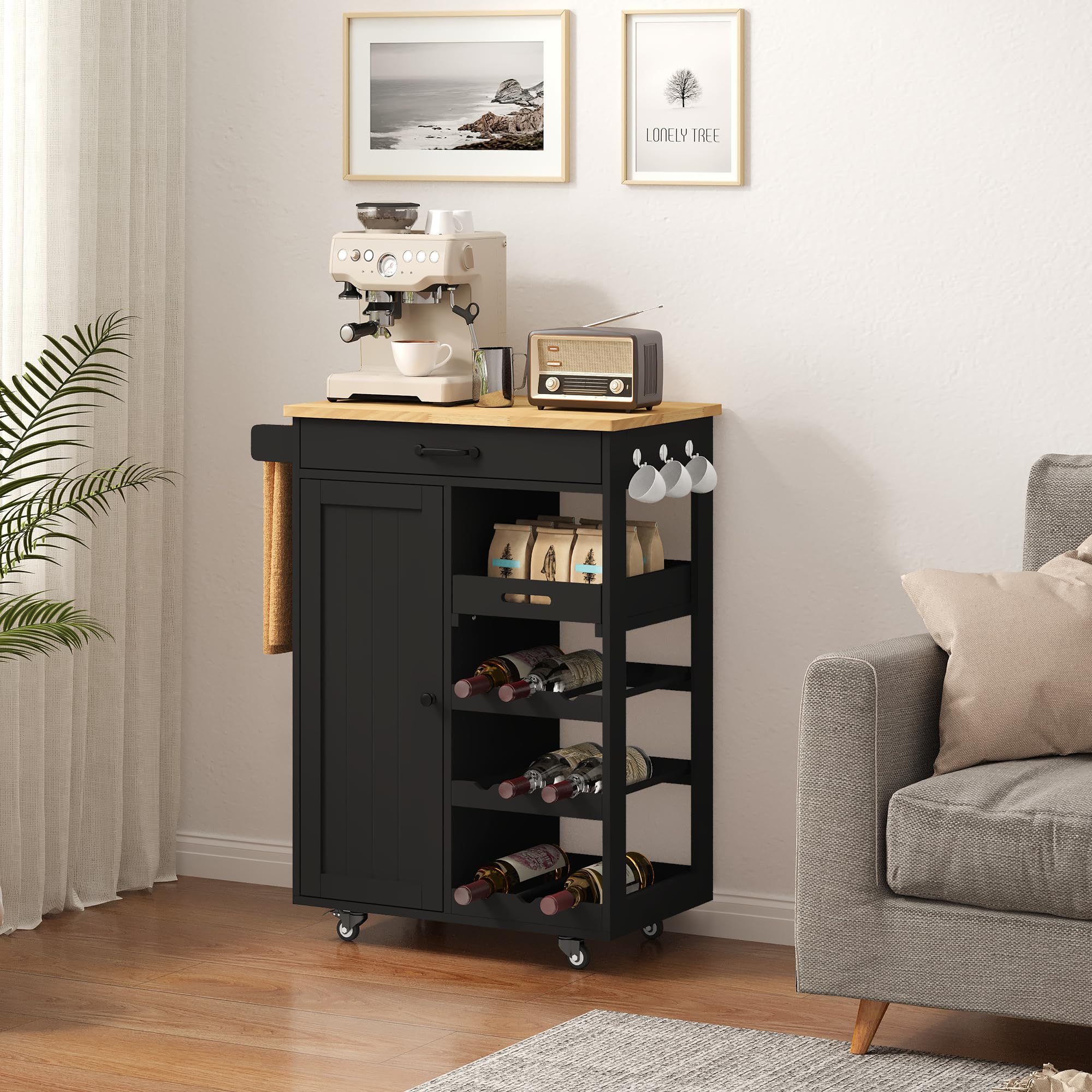 Xbro Mobile Bar con Ruote e Cassetto, Carrello Cucina Salvaspazio con Vassoio Rimovibile e Portabottiglie, Ideale per Watch Party, Aperitivi e Serate Calcio, 40x64x91 cm