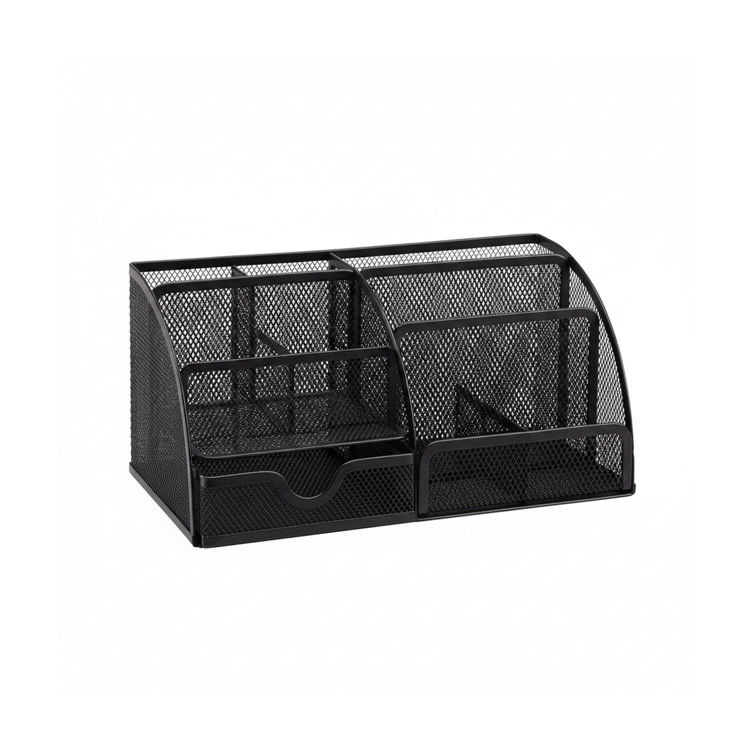 Relaxdays Organizador de Escritorio Malla con 6 Compartimentos, Metal, Negro, 12.5 x 27.5 x 14 cm