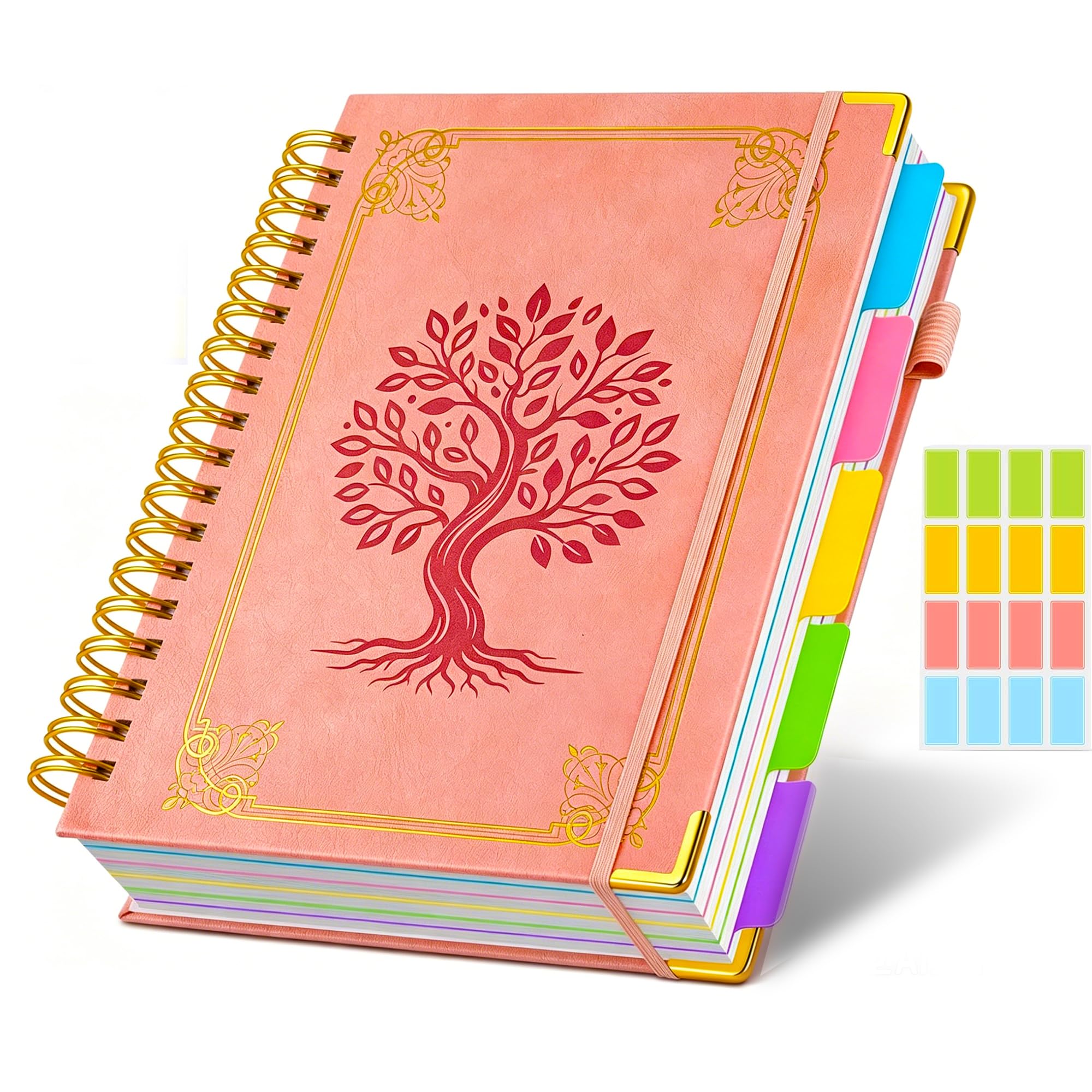 Cuaderno en espiral de tapa dura con pestañas divisoras extraíbles, 5 cuadernos de asignaturas para el trabajo, escuela, 300 páginas de 8 x 10 pulgadas, diario de cuero B5 con rayas