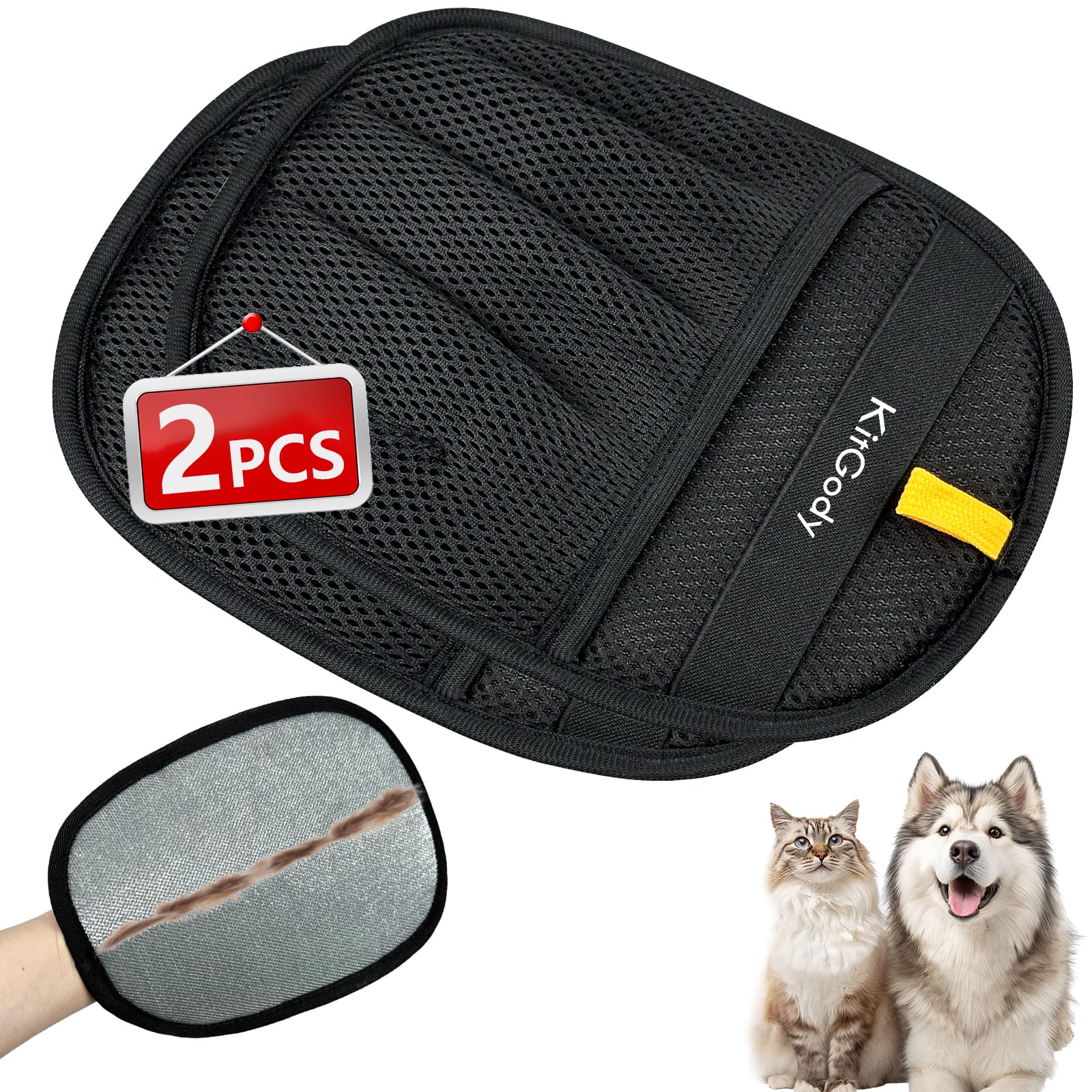 KitGody 2 Pack Upgraded Pet Hair Removal Gloves for Cats & Dogs, Upgraded Five-Finger Electrostatic Grooming Gloves, Reusable Black Fur Remover Mitts for Furniture, Sofa, Carpet, Car & Clothes