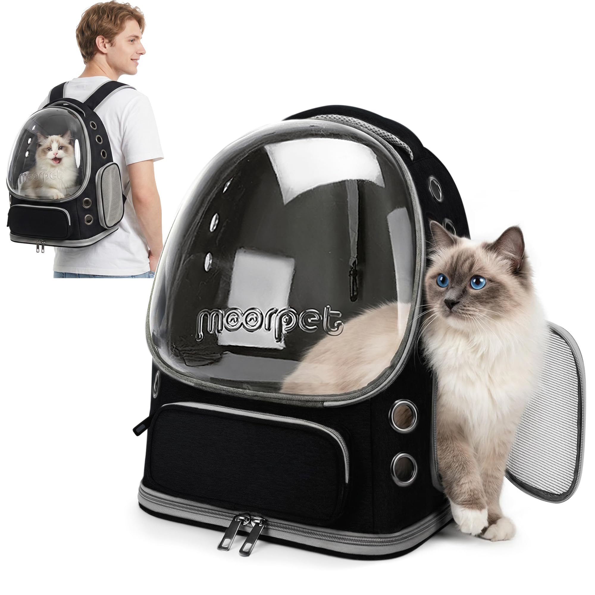 ALLSOPETS Mochila para Gatos y Perros con Diseño de Burbuja, Plegable y Portátil, para Mascotas hasta 7,5 kg, Ideal para Viajes, Senderismo y Visitas al Veterinario (Negro Clásico)