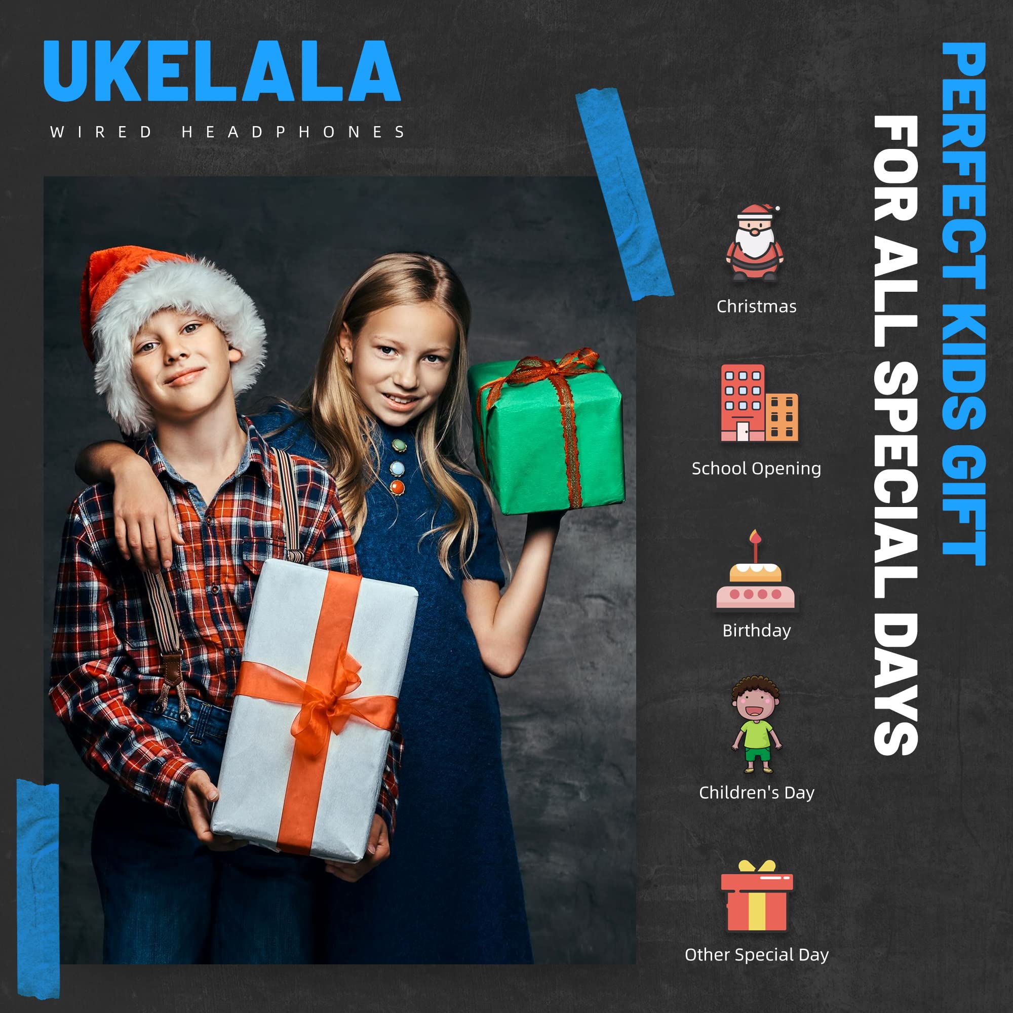 UKELALA Cuffie blu cablate per ragazzi Cuffie pieghevoli con filo per bambini Cuffie stereo portatili compatibili con computer PC Phone per scuola aula