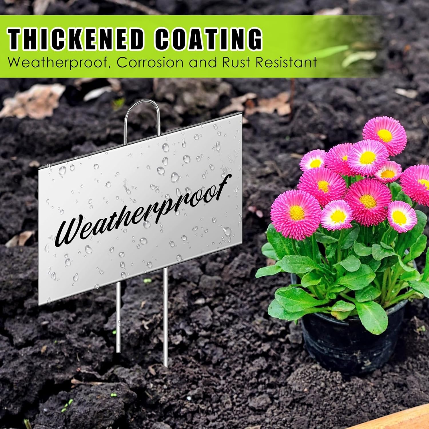 Landhoow 30 Pcs Large Garden Plant Markers Metal Plant Labels Sign 6'' x 4'' with 11'' Stake Weatherproof Waterproof Garden Sign for Outdoor Seedlings Herbs Vegetable Greenhouse, Silver